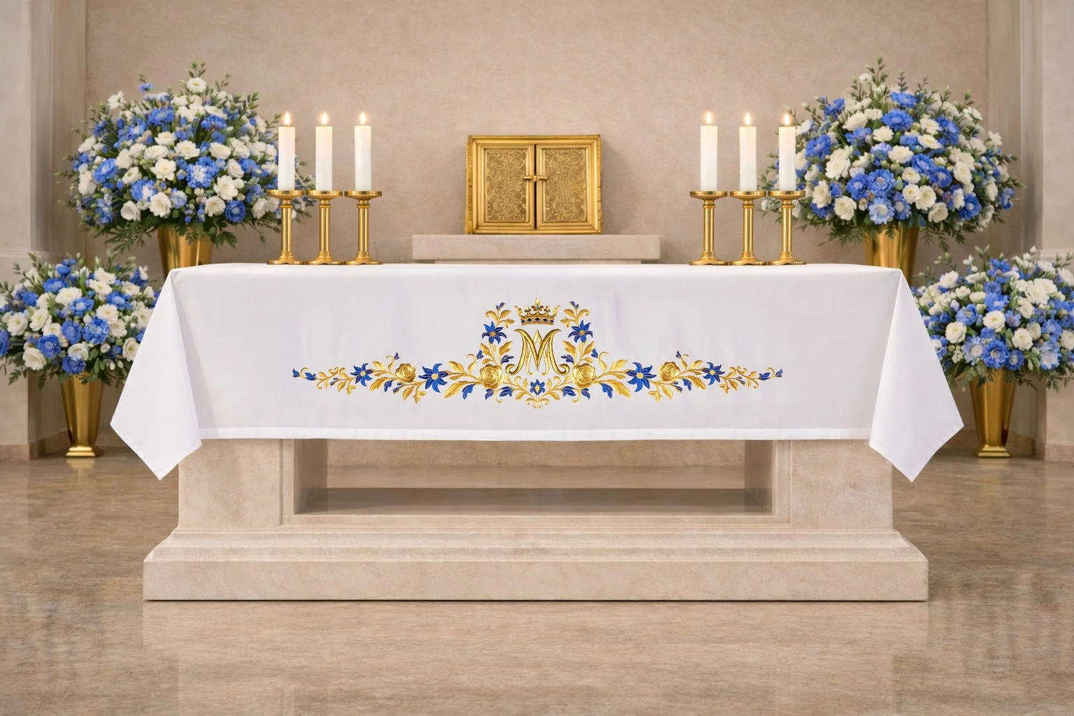 Altar cloth with an embroidered Marian symbol - Image 7
