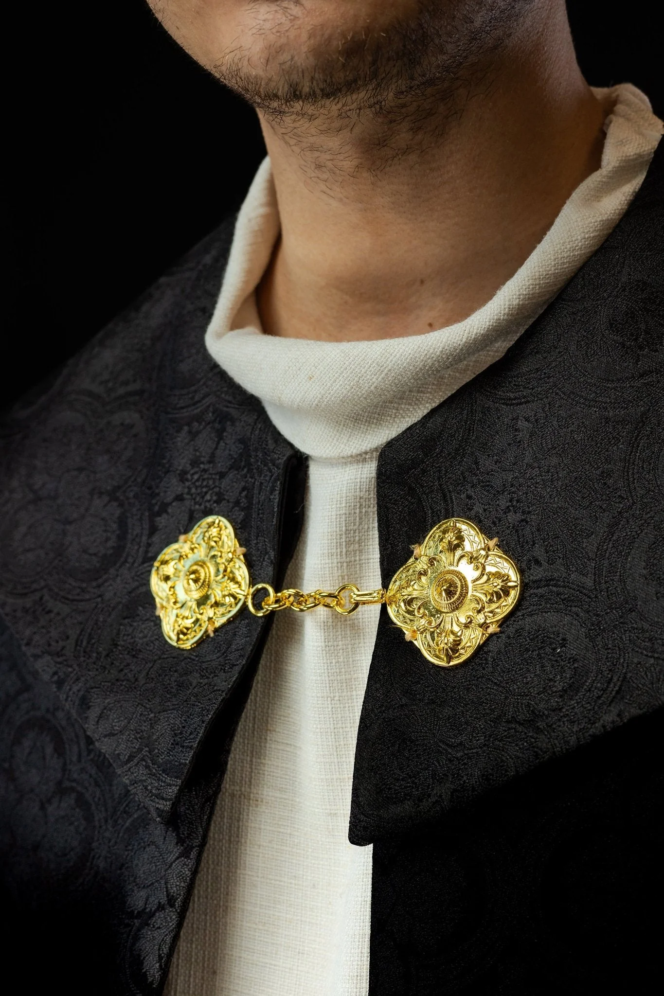 Black cope with gold cross embroidered on jacquard - Image 3