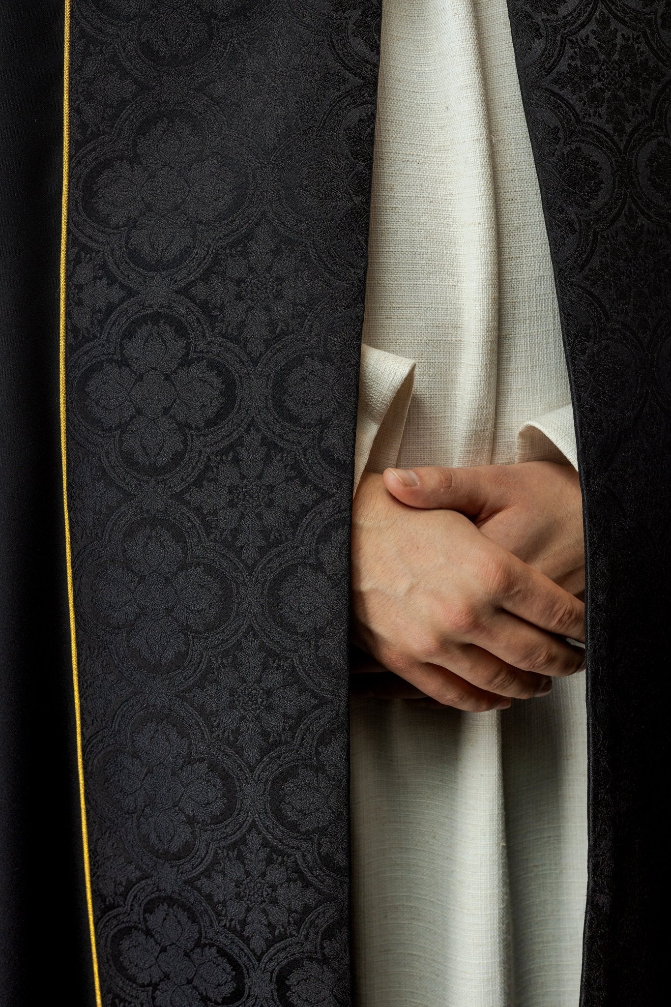 Black cope with gold cross embroidered on jacquard - Image 4