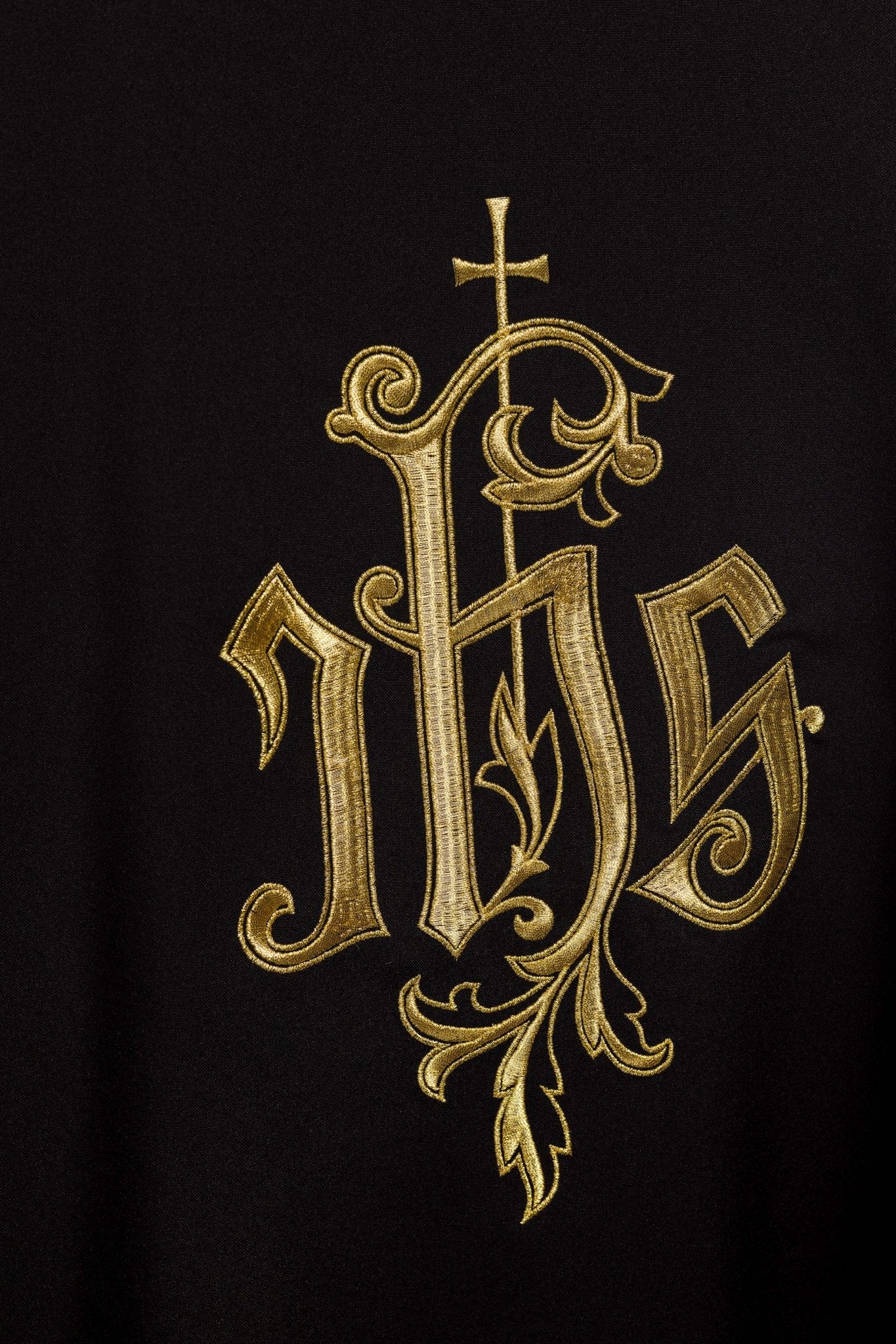 Black chasuble with gold raised IHS embroidery - Image 5