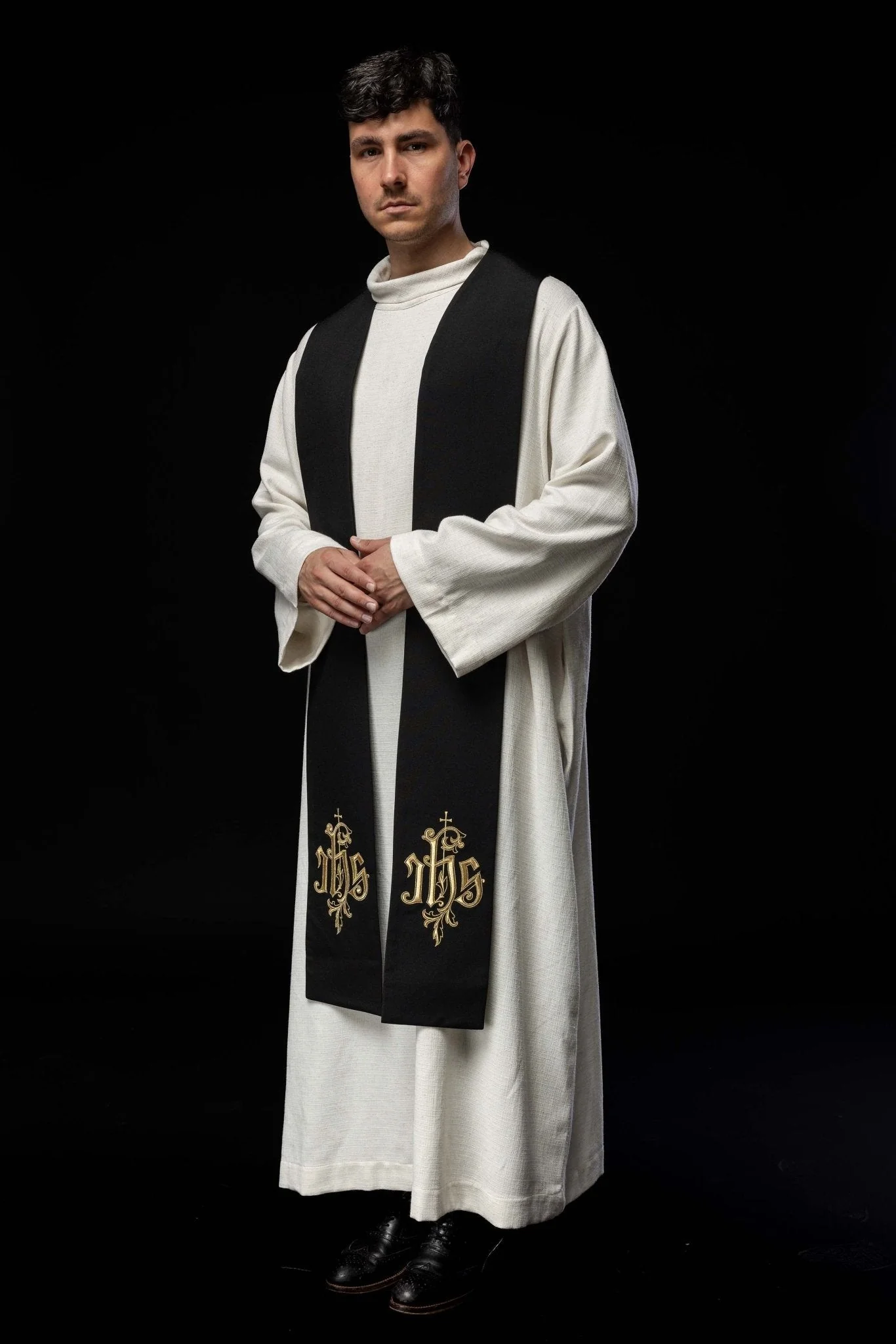 Black embroidered IHS stole - Image 3