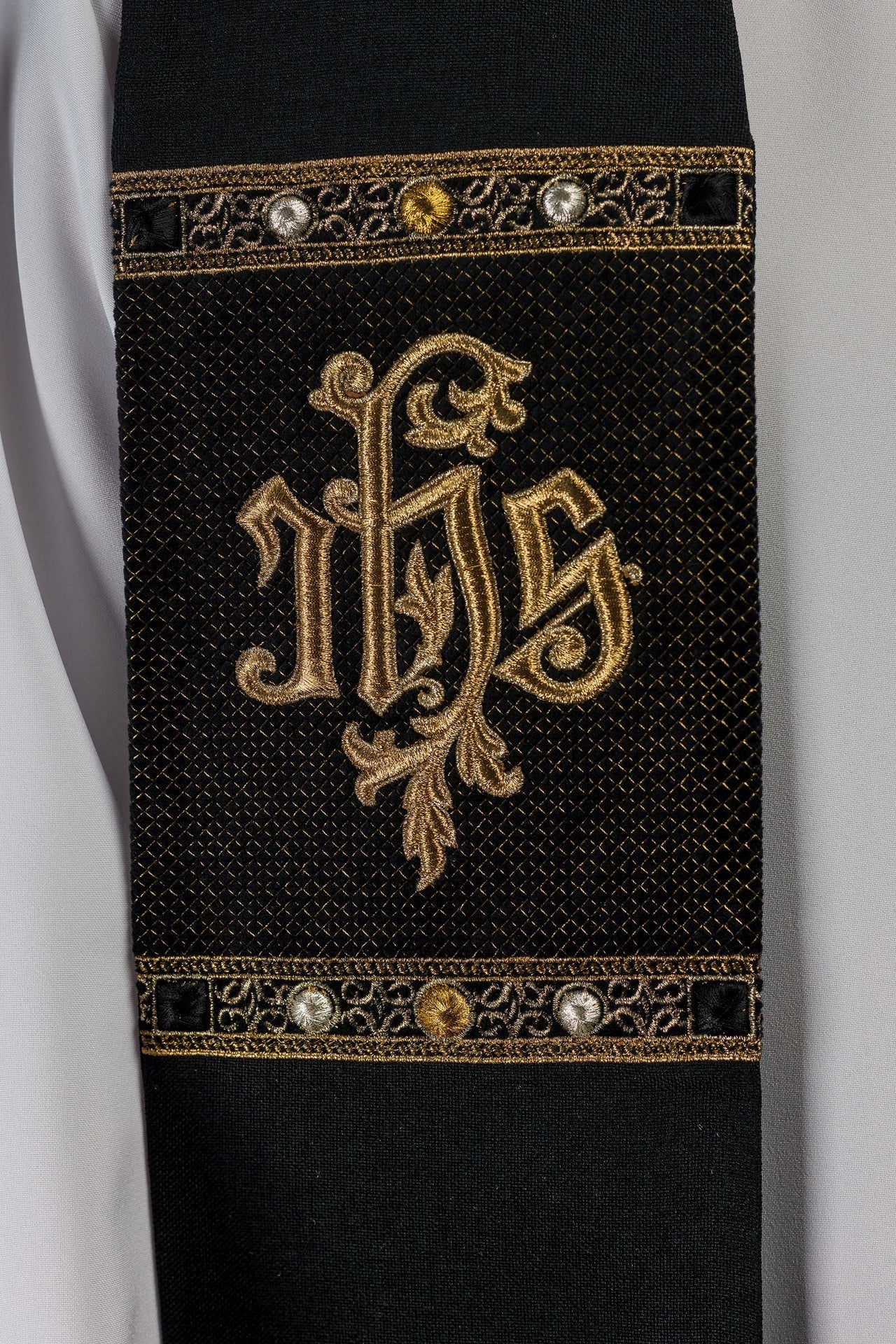Black Embroidered Stole with IHS Motif - Image 2