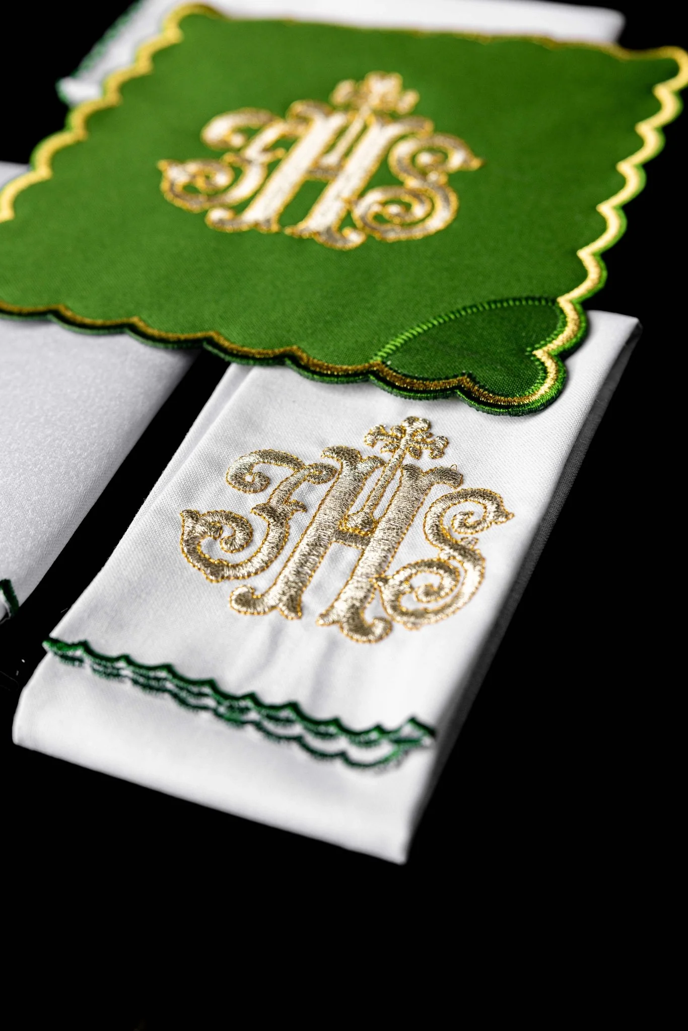 Chalice Linens Embroidered in Green with IHS - Image 3
