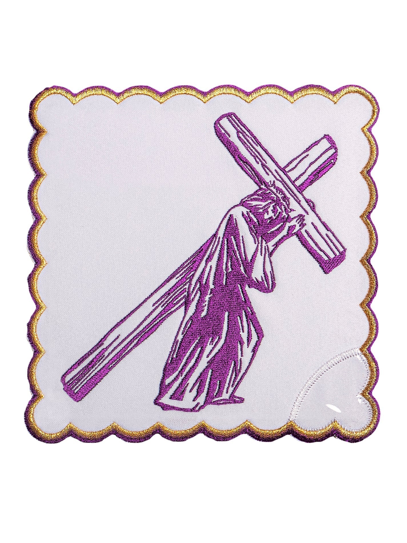 Chalice linens with purple embroidery Christ Carrying the Cross - Image 3