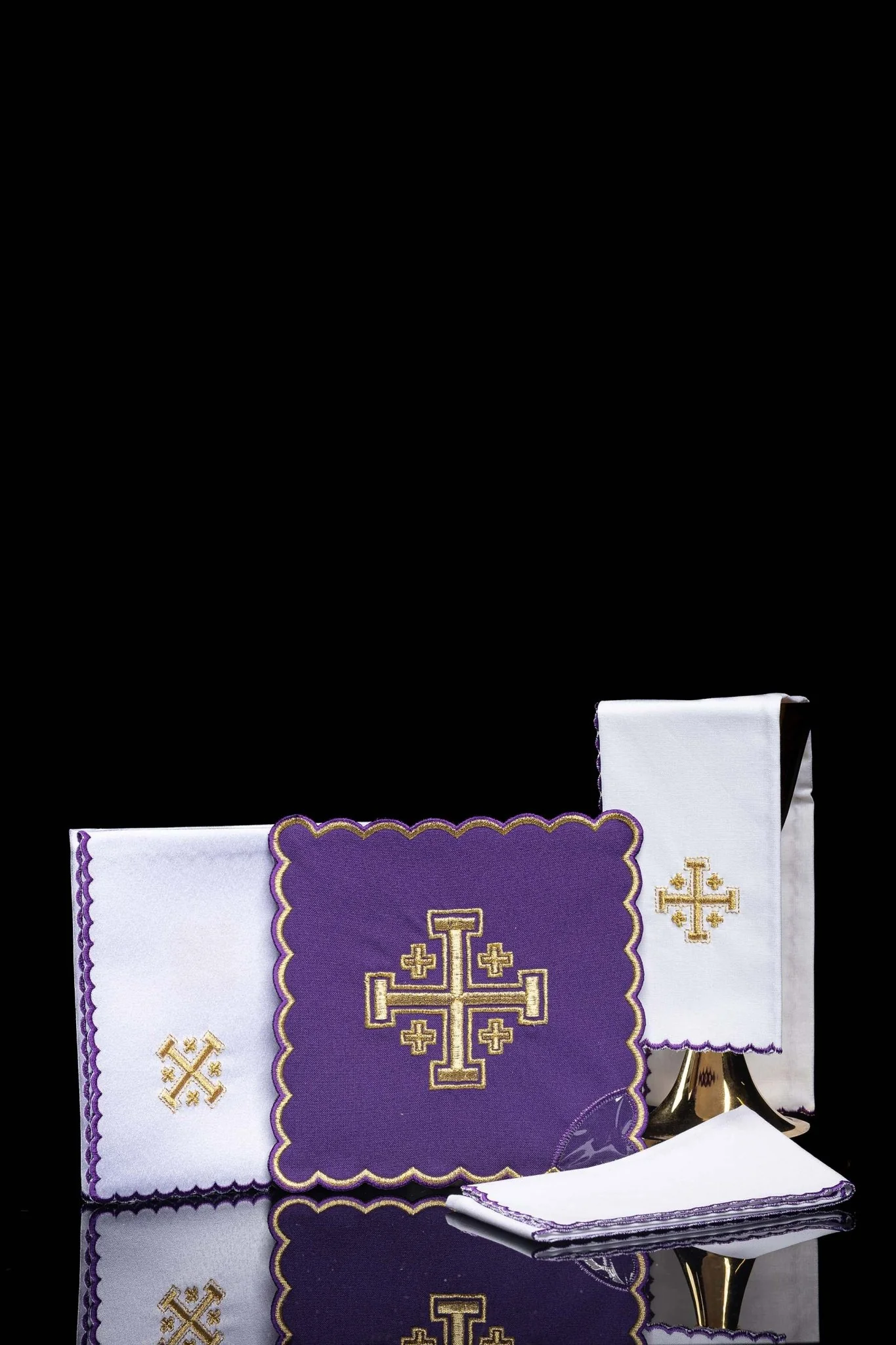 Chalice Set with purple Pall and Jerusalem Cross embroidery