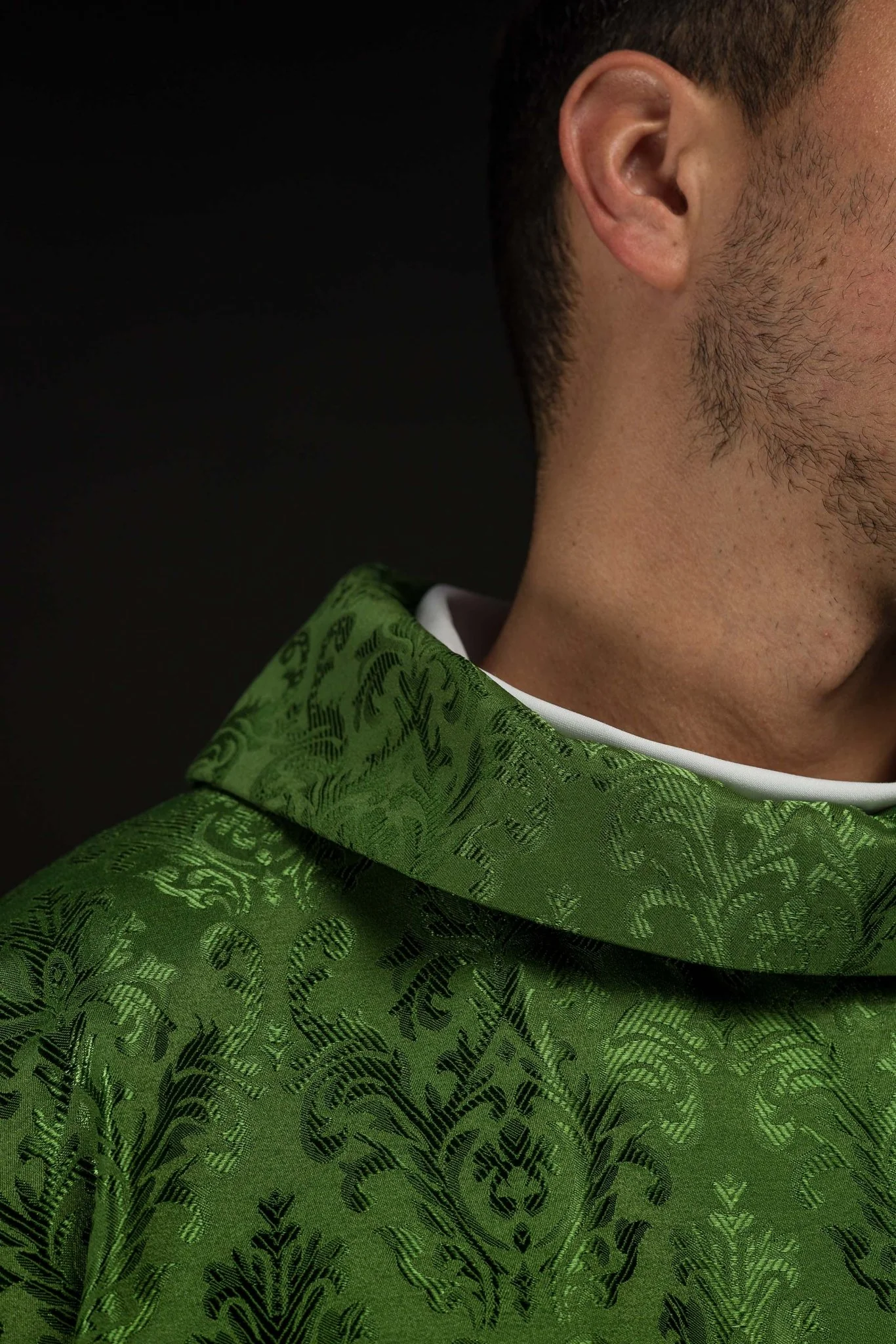 Chasuble made of green floral ornamental texture with classic IHS - Image 5