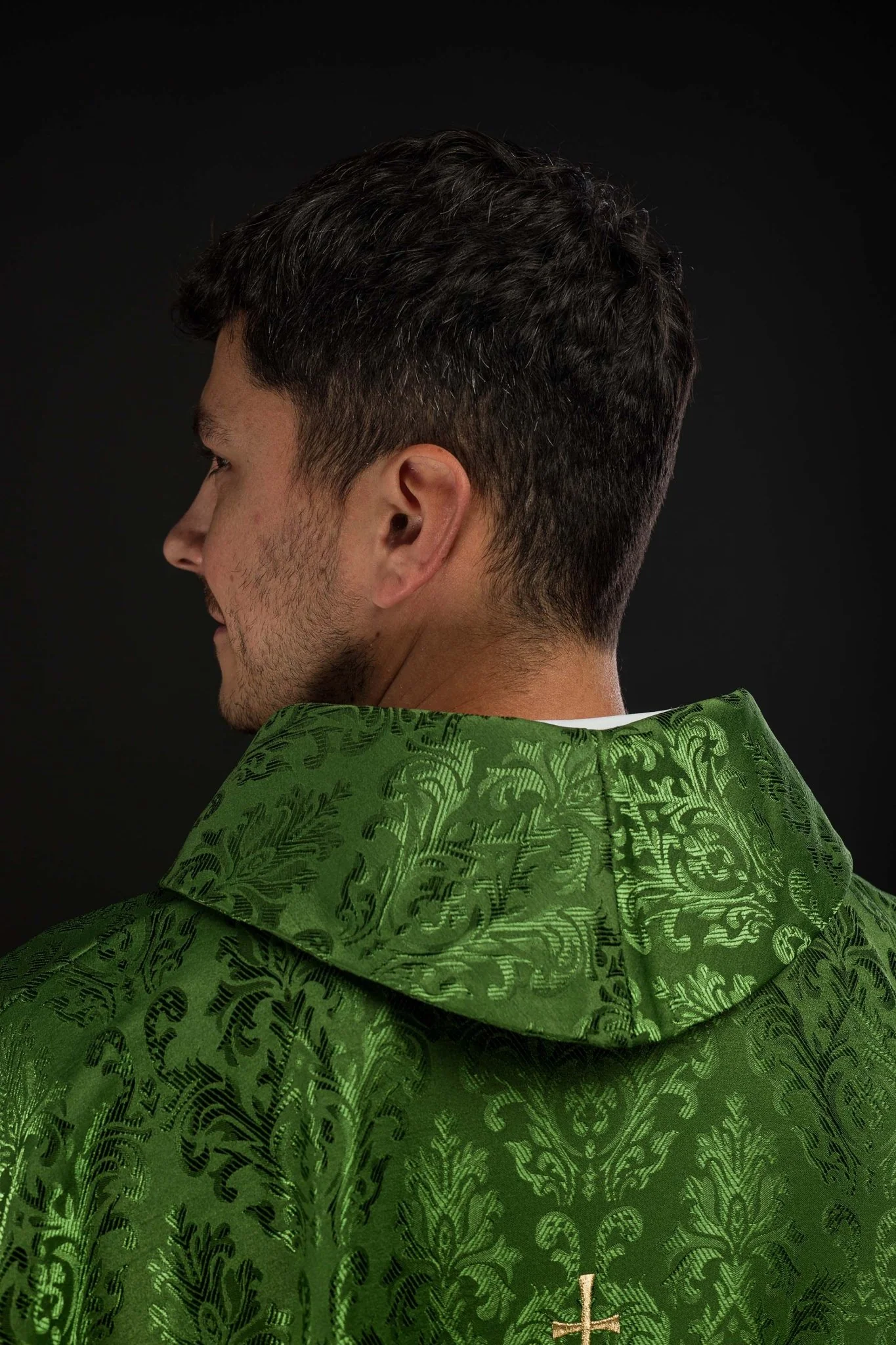 Chasuble made of green floral ornamental texture with classic IHS - Image 6