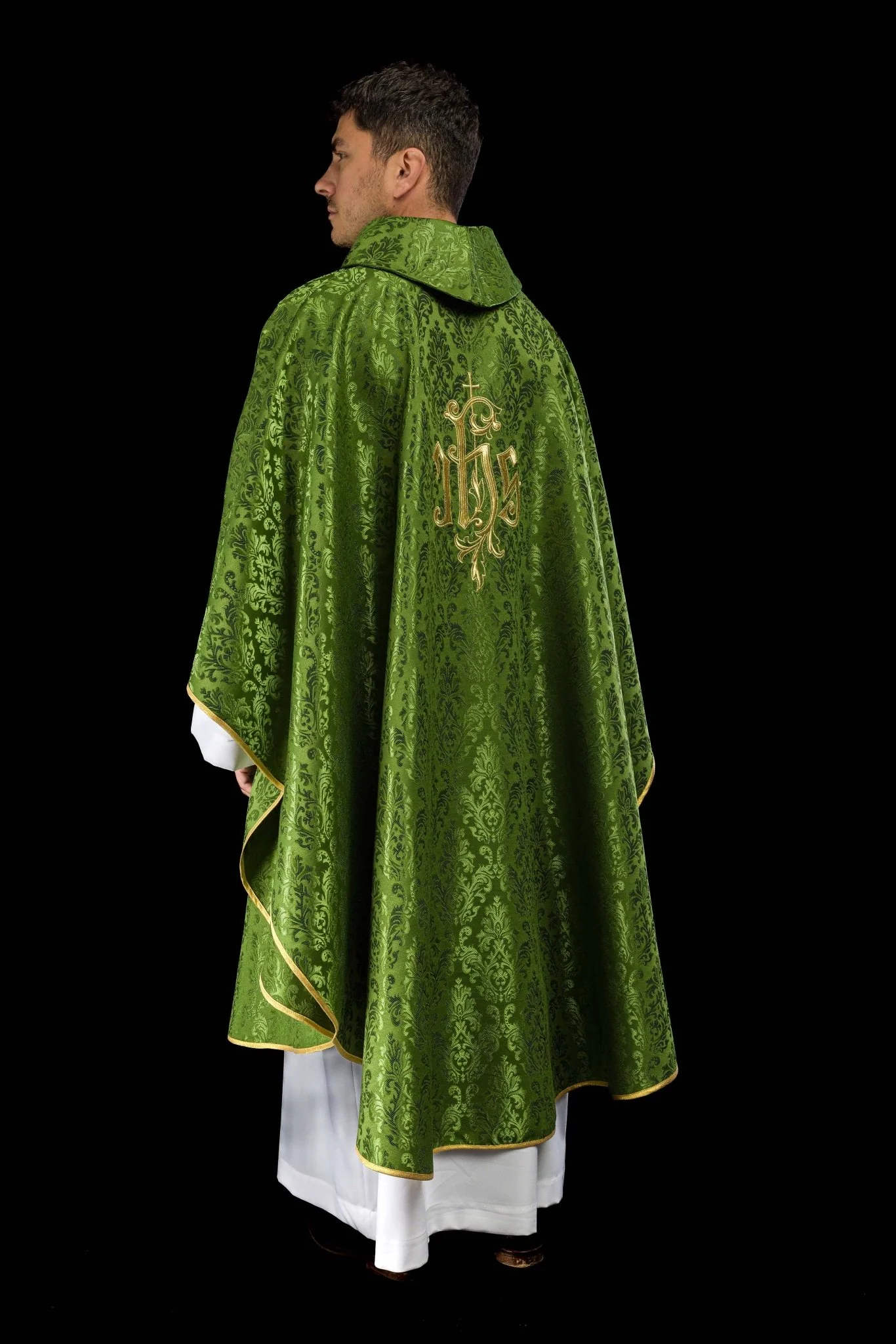 Chasuble made of green floral ornamental texture with classic IHS - Image 8
