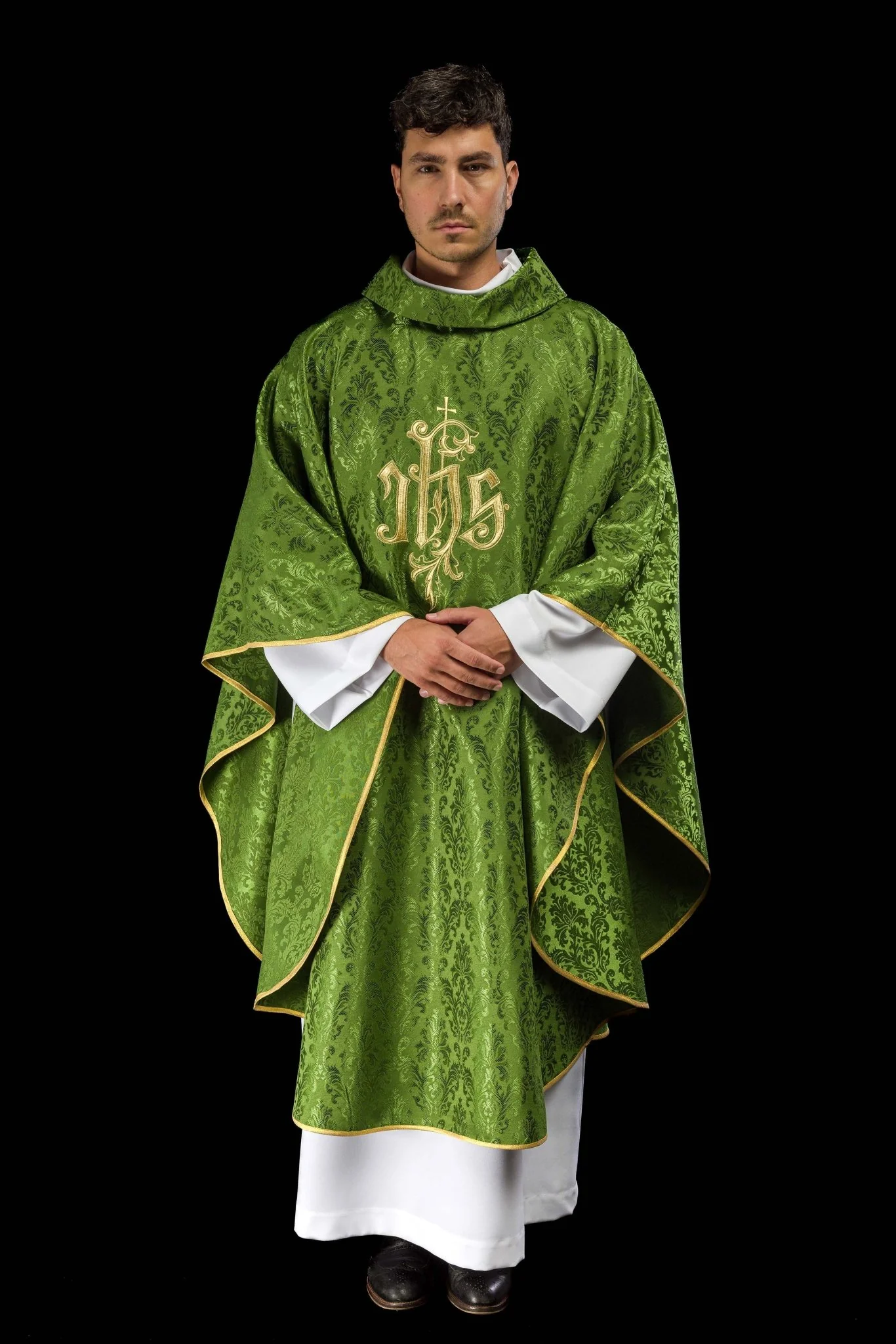 Chasuble made of green floral ornamental texture with classic IHS - Image 9