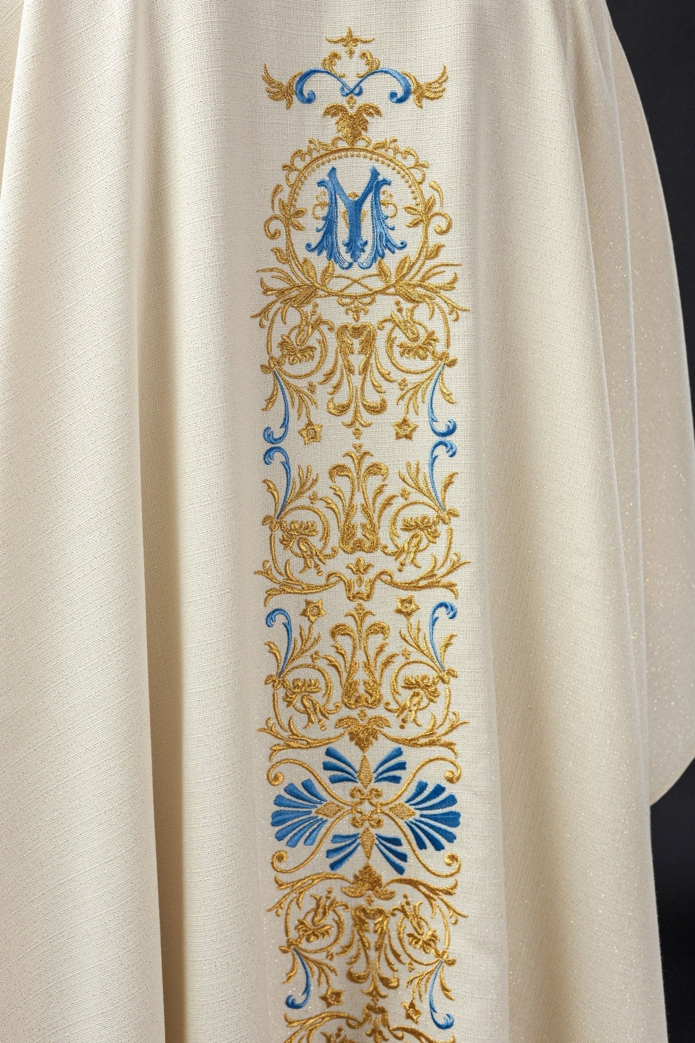 Chasuble of brocade fabric with embroidered symbol of the Virgin Mary - Image 6
