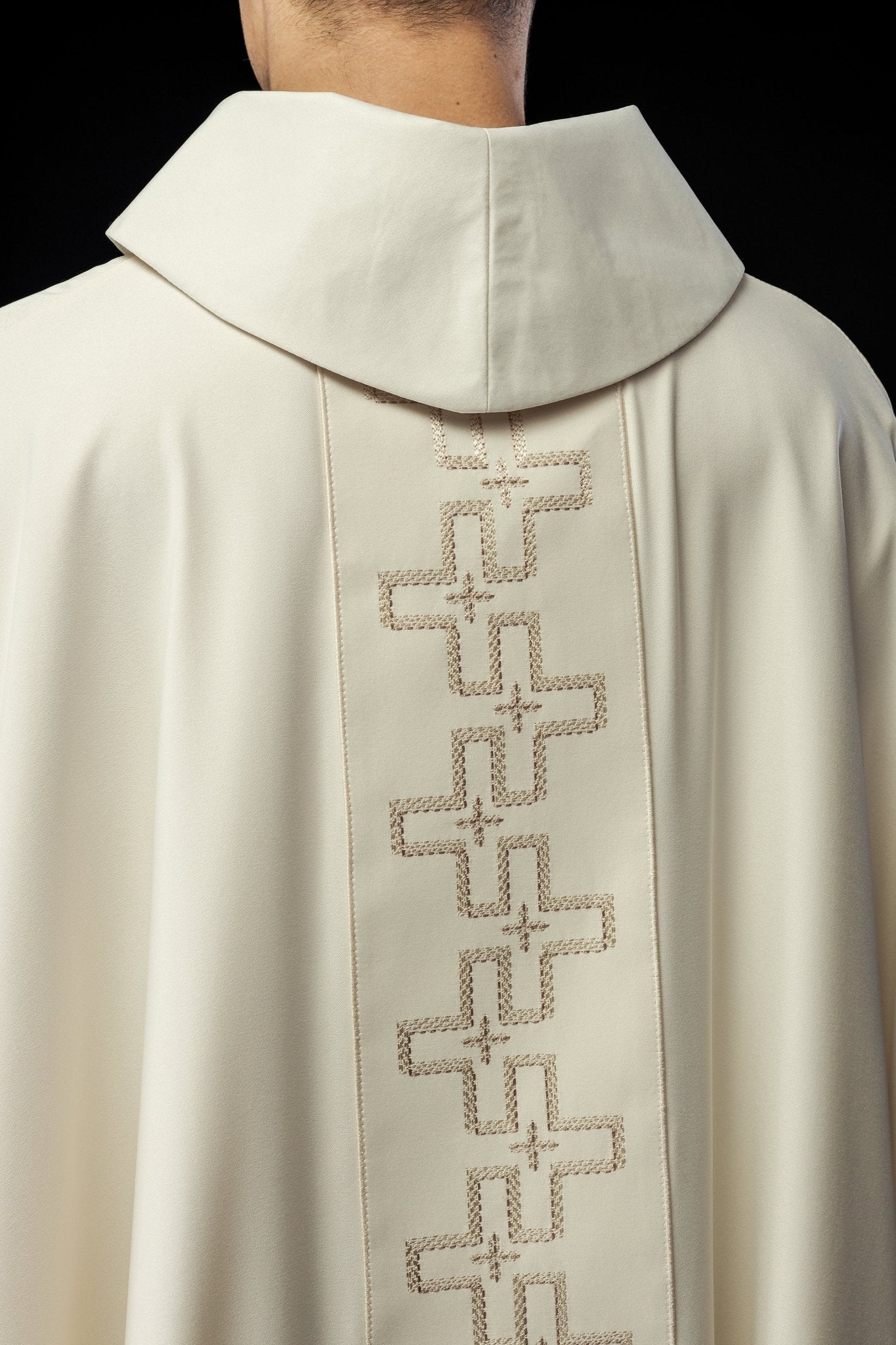 Chasuble with richly embroidered orphrey in embroidery of crosses in ecru color - Image 5