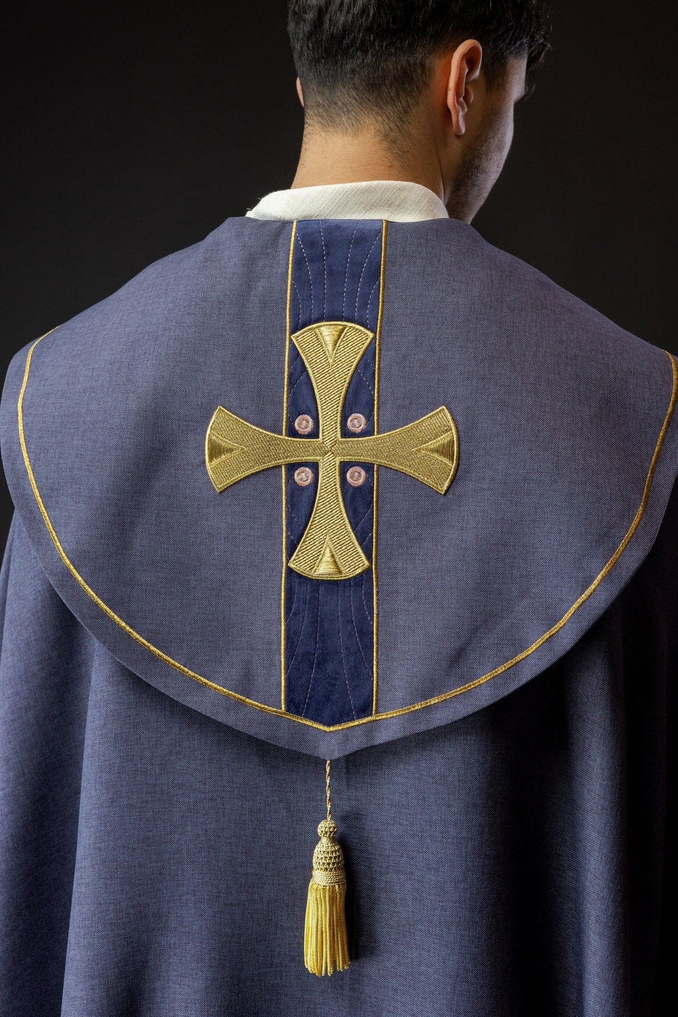 Cope with embroidered golden crosses and purple velvet - Image 2