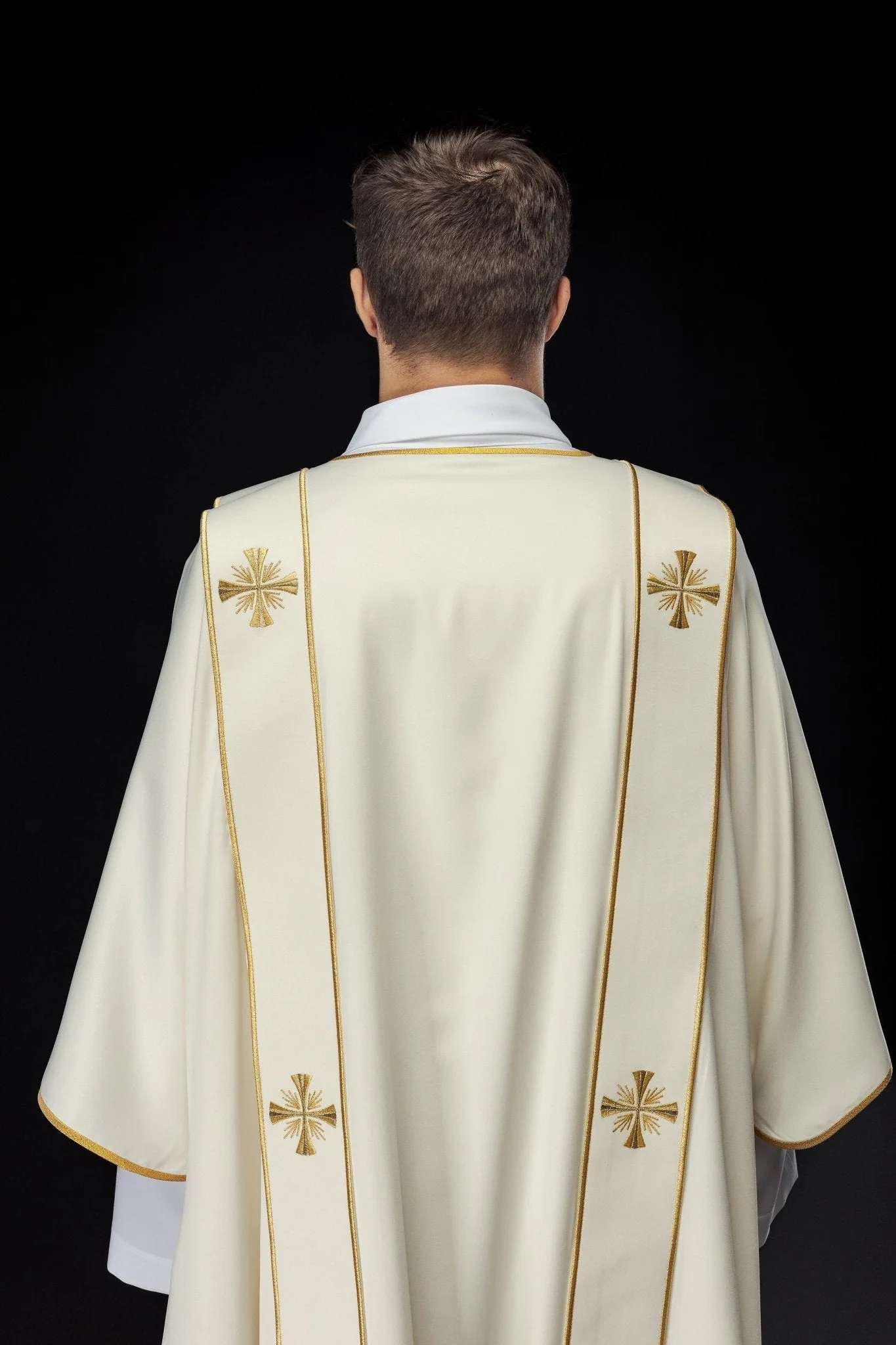 Dalmatian with stripes and embroidered golden crosses, ecru - Image 7