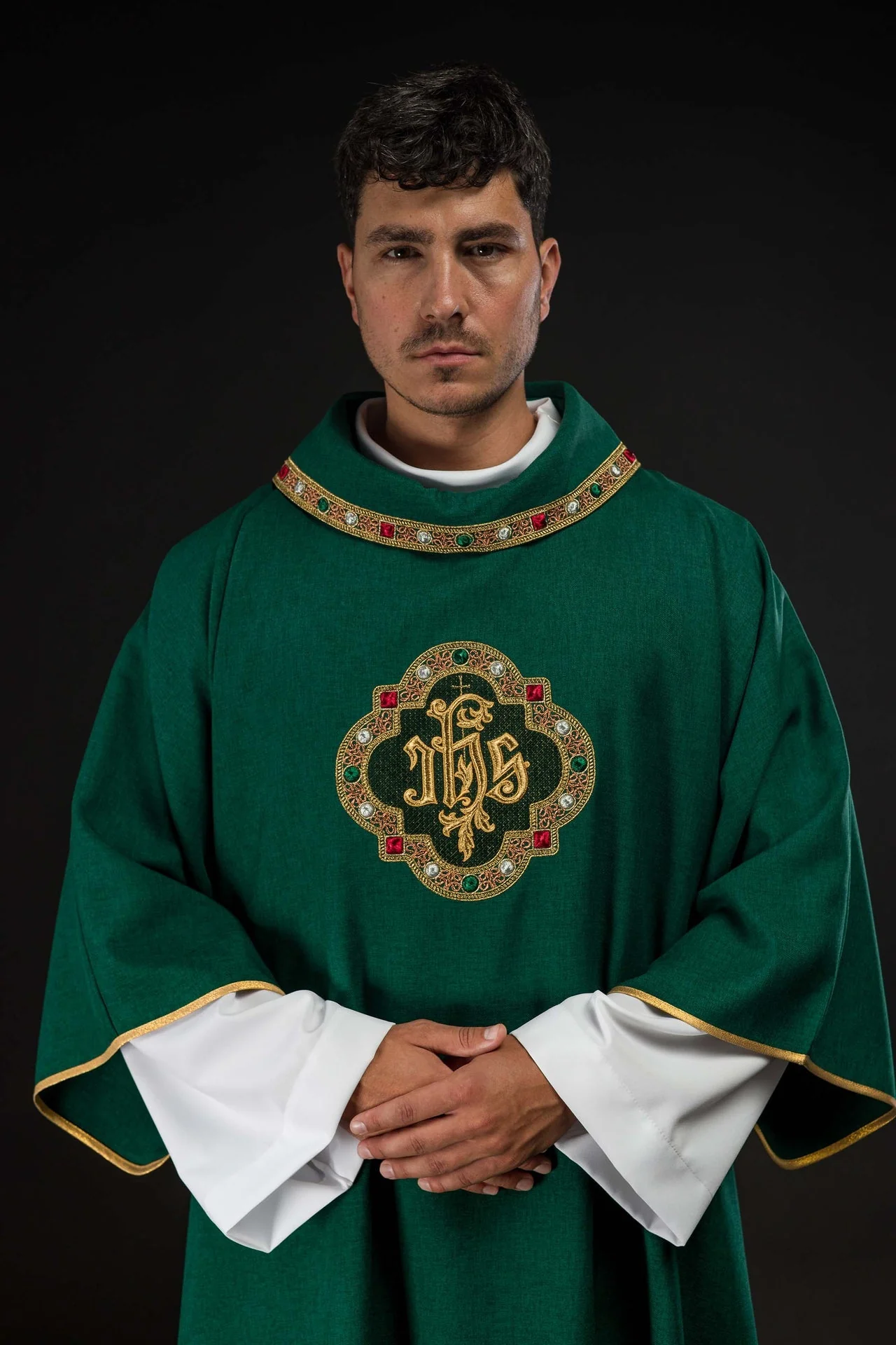 Dalmatic with IHS Symbol and Green Collar