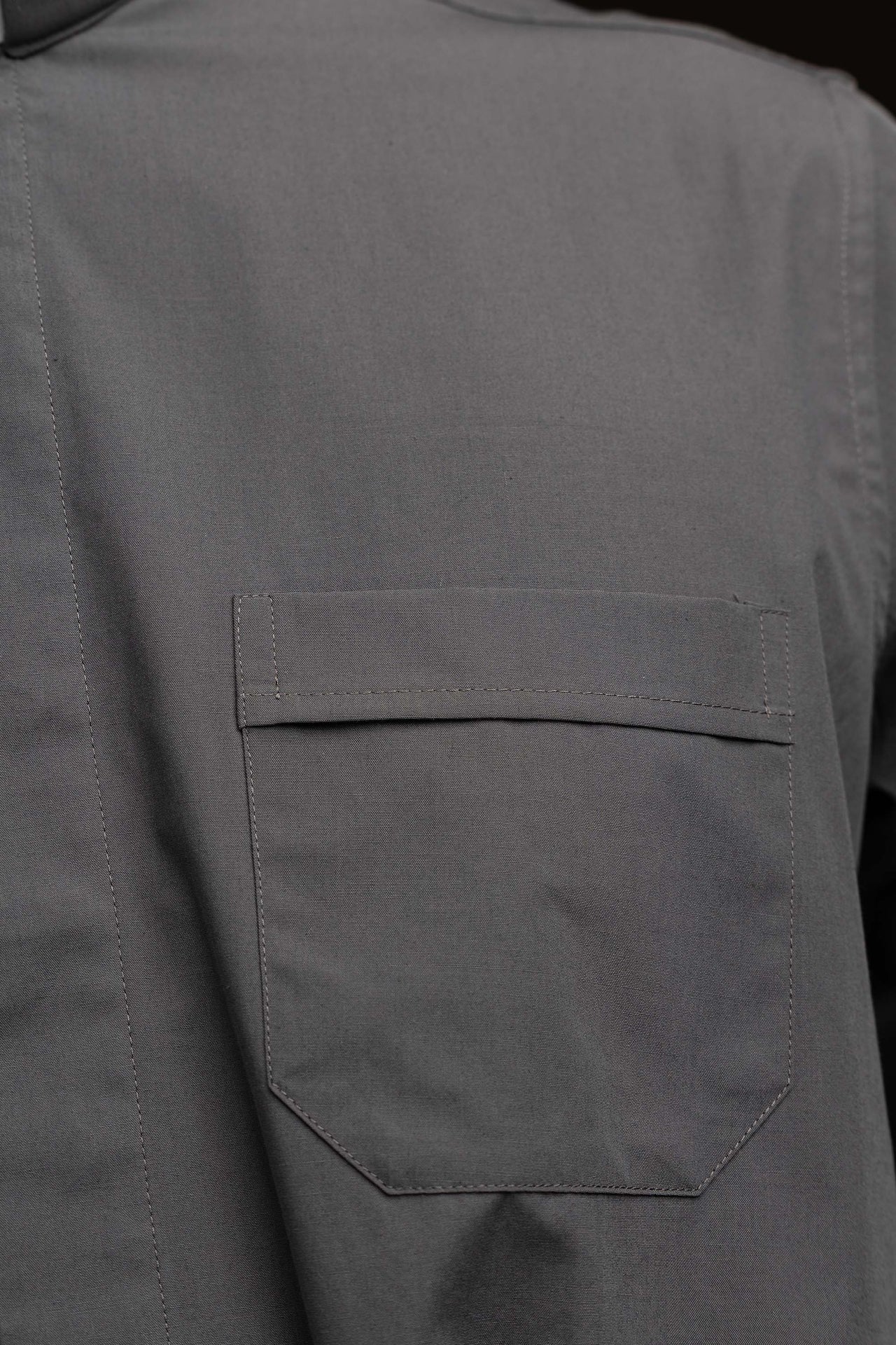 Dark grey long-sleeved clerical shirt with clerical collar - Image 3