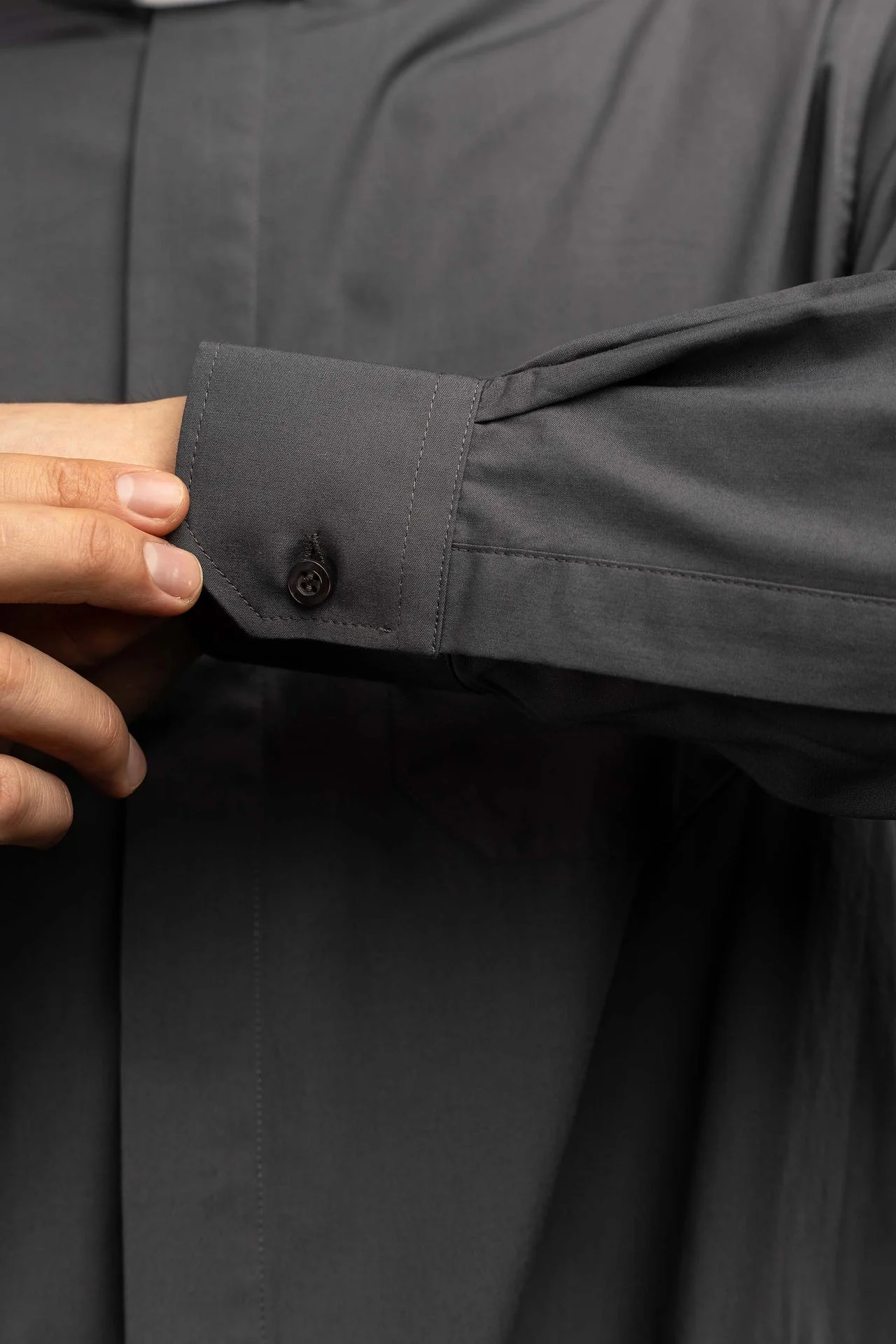 Dark grey long-sleeved clerical shirt with clerical collar - Image 4