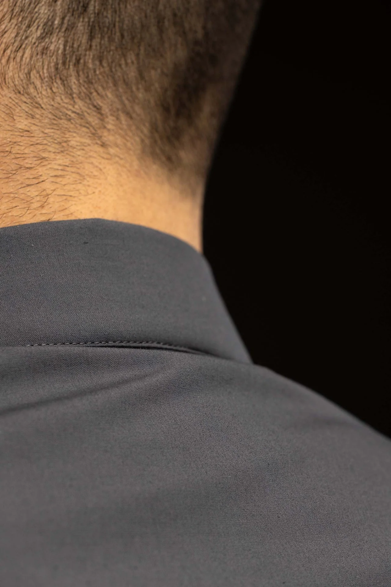 Dark grey long-sleeved clerical shirt with clerical collar - Image 6