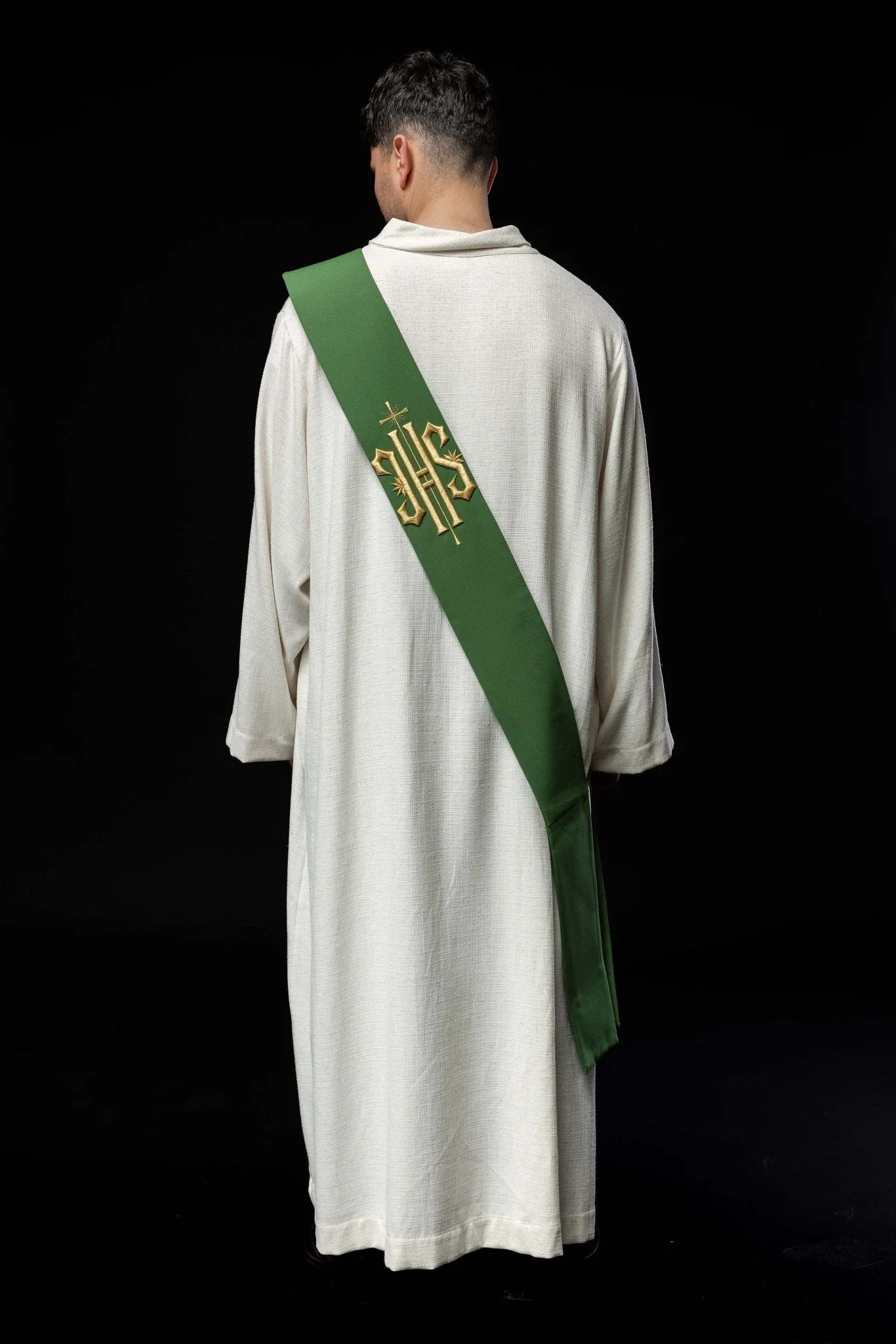 Deacon stole embroidered with IHS and Cross in green - Image 6