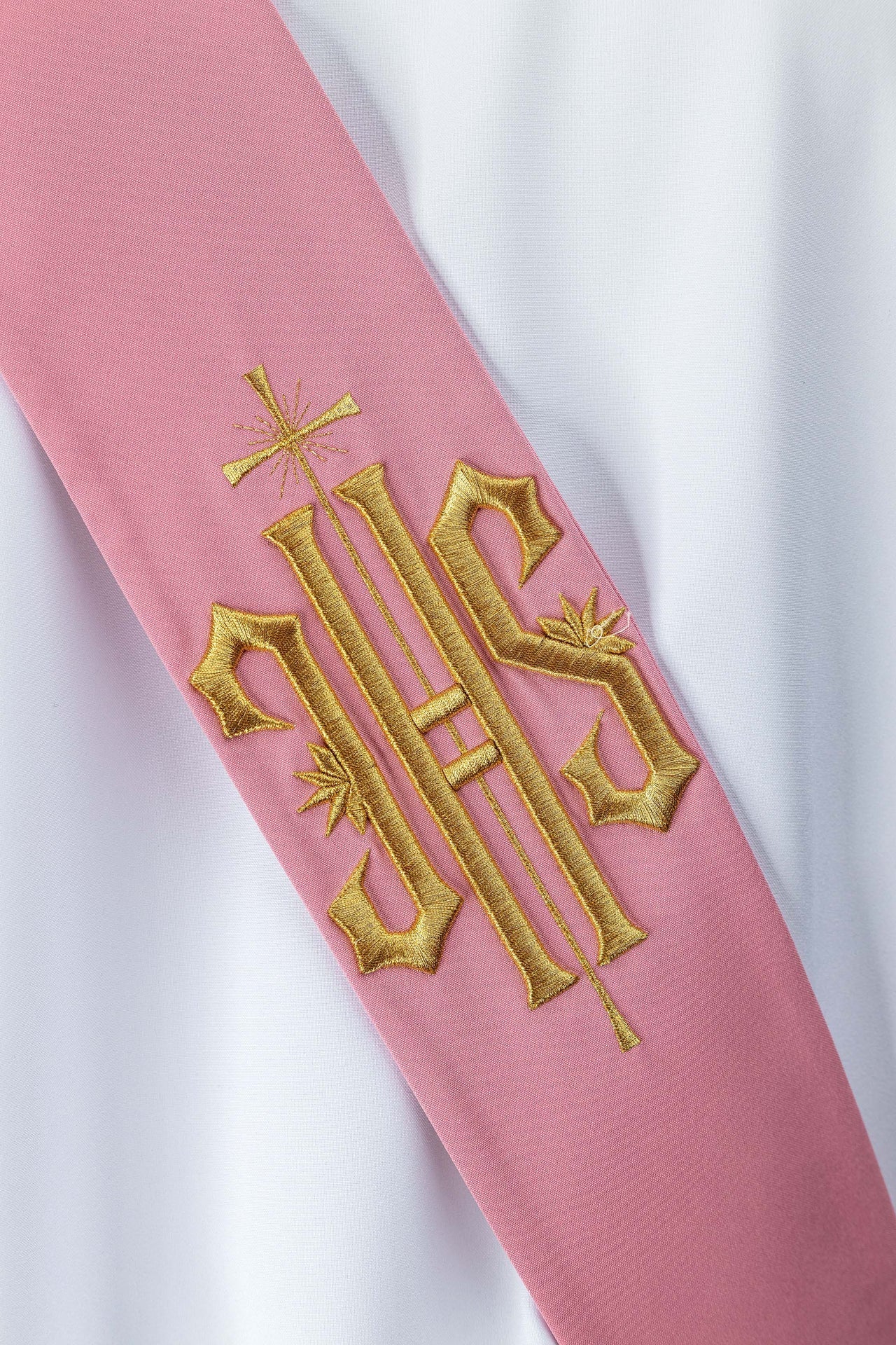 Deacon stole embroidered with IHS and Cross in pink - Image 6