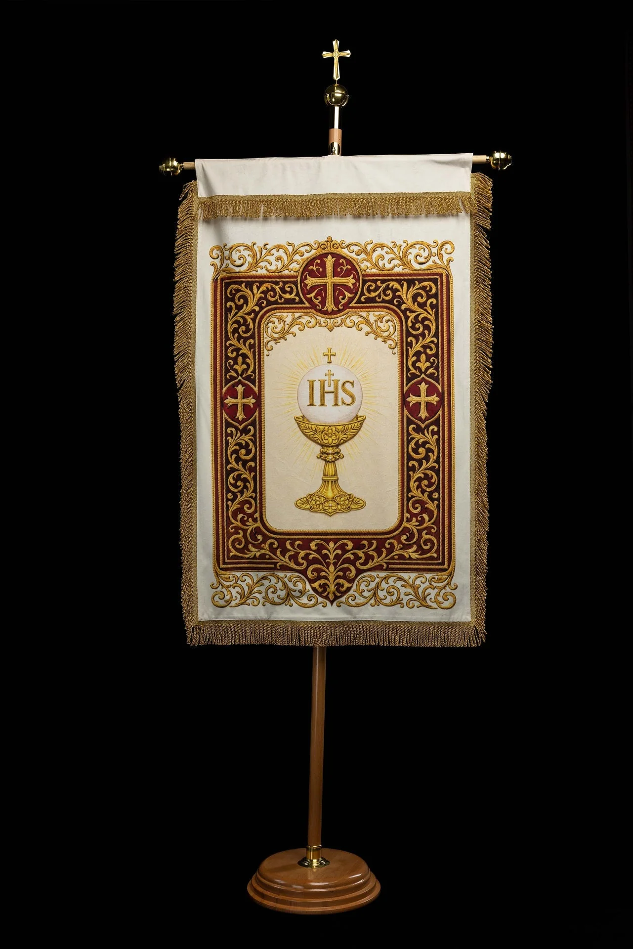 Double-Sided Printed Liturgical Banner with the Sacred Heart of Jesus and IHS Chalice - Image 2