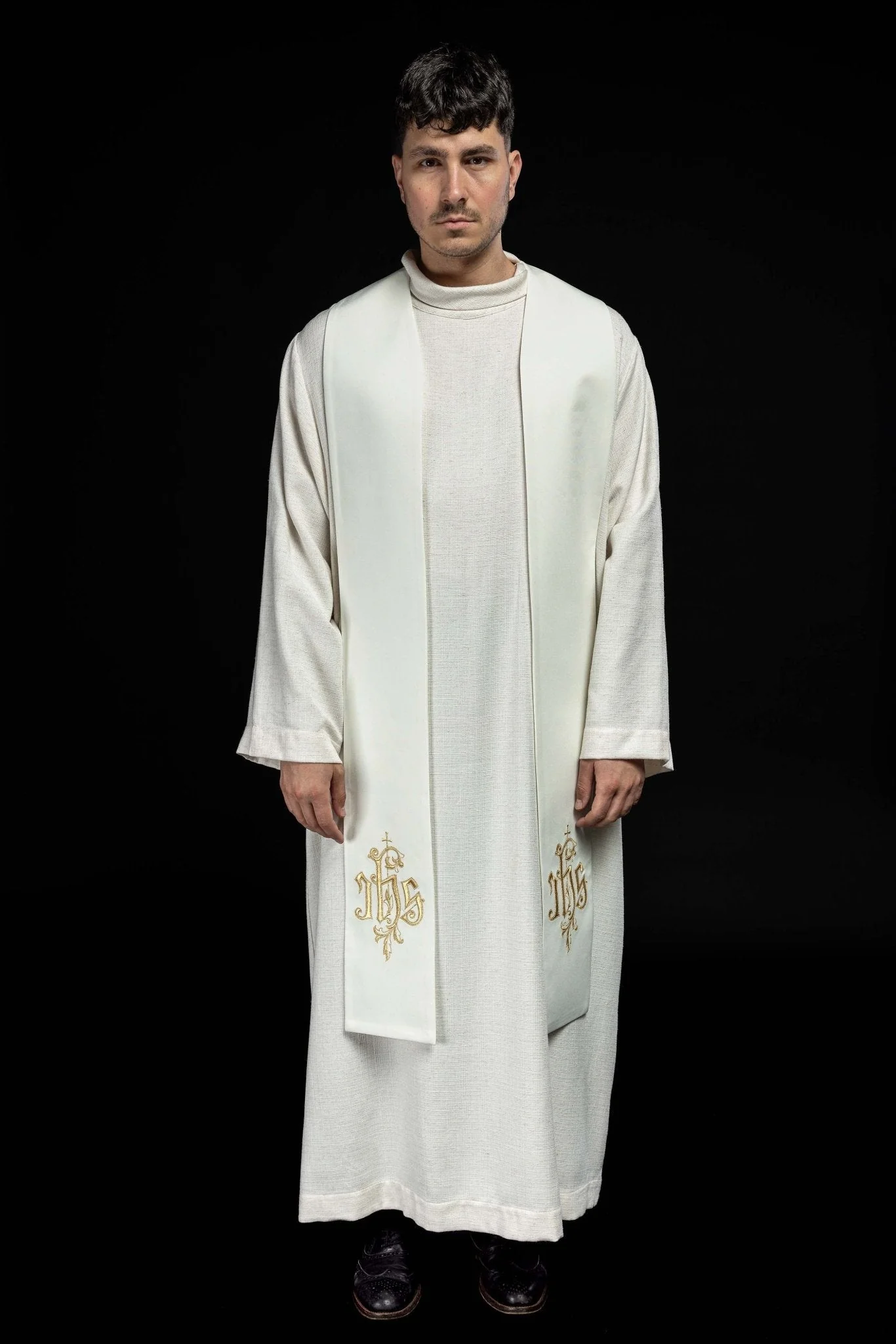 Ecru embroidered IHS stole