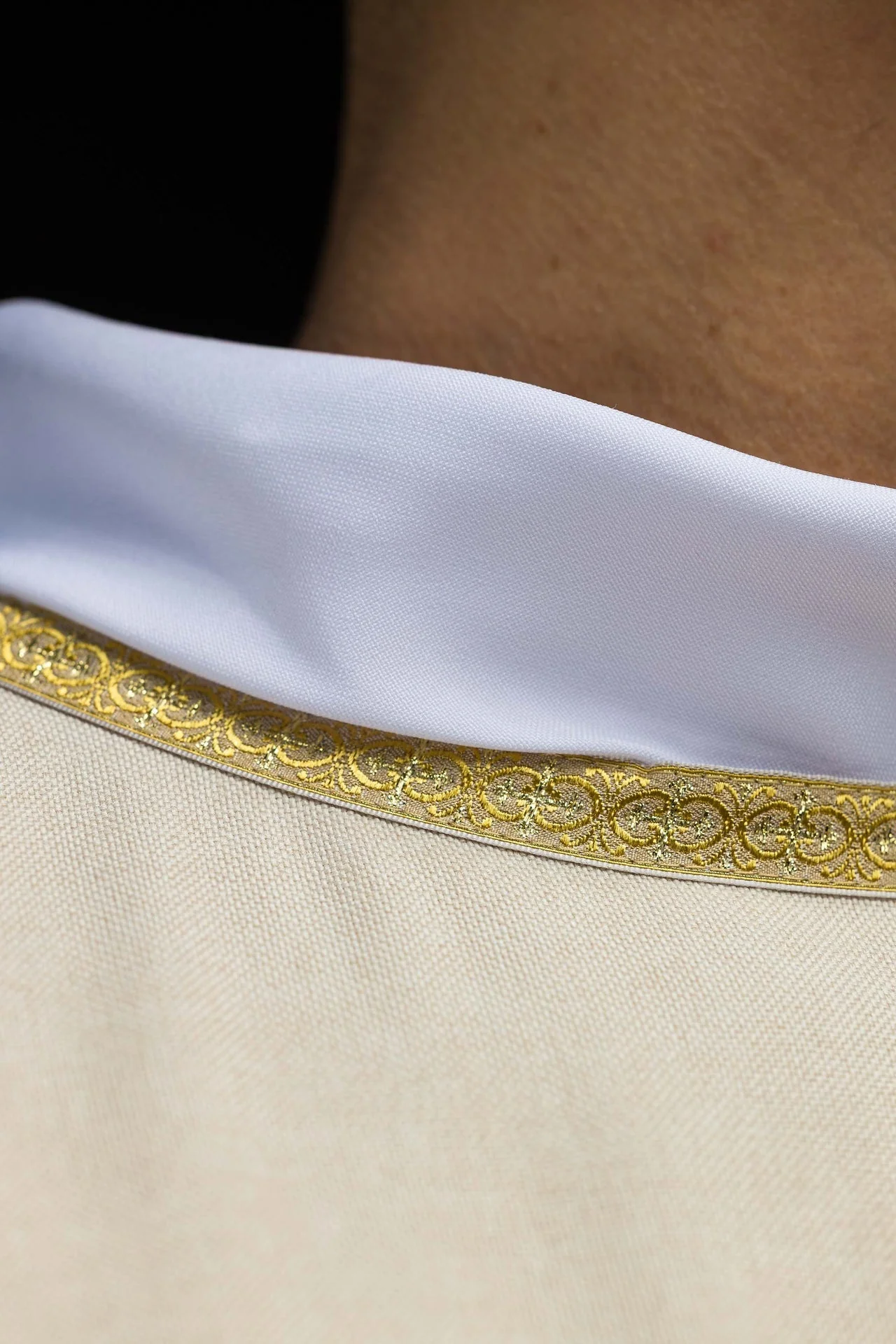 Ecru Liturgical Chasuble with Golden IHS Embroidery - Image 5