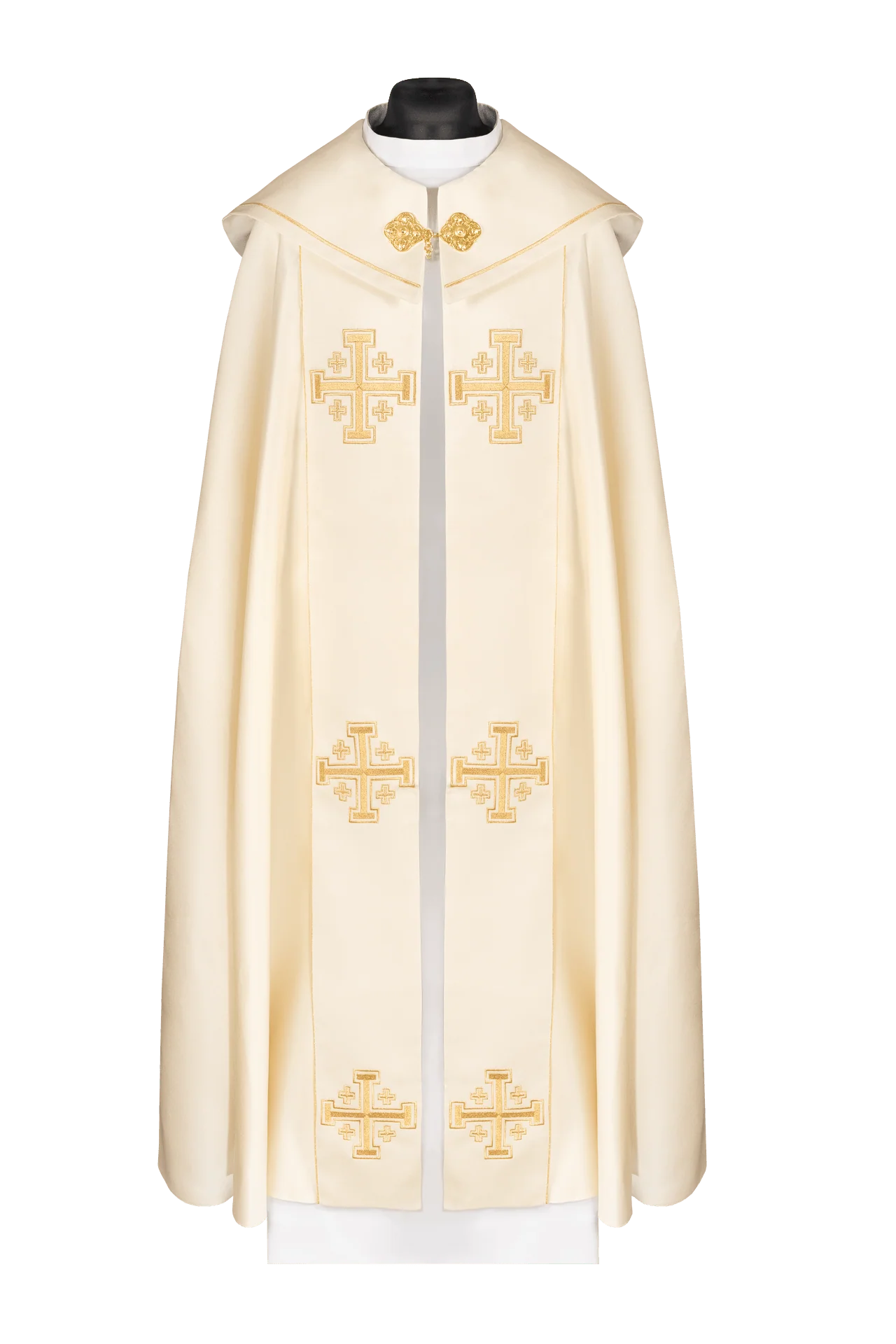 Ecru Liturgical Cope with Band and Embroidered Crosses