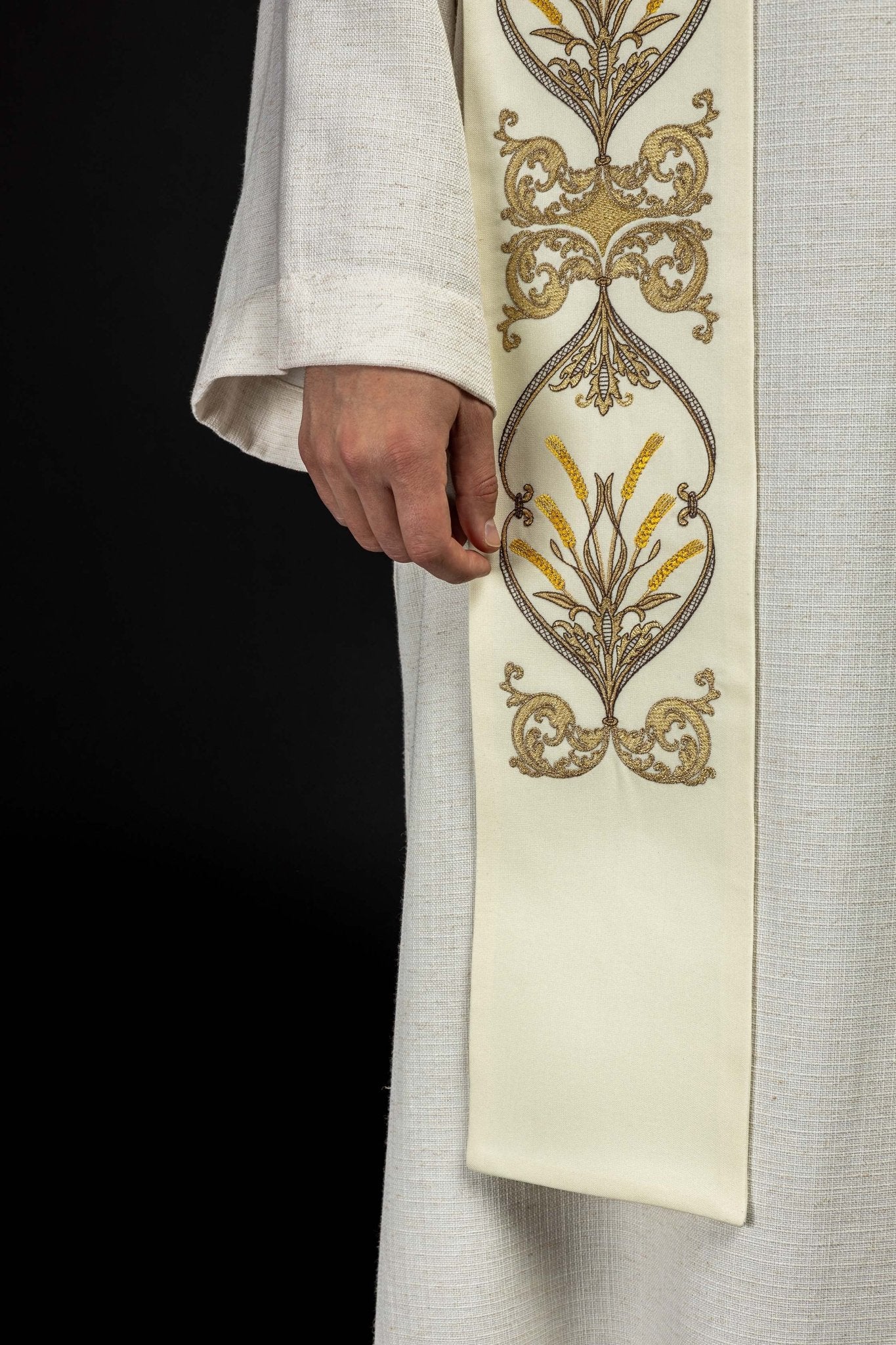 Ecru priestly stole with chalice IHS - Image 4