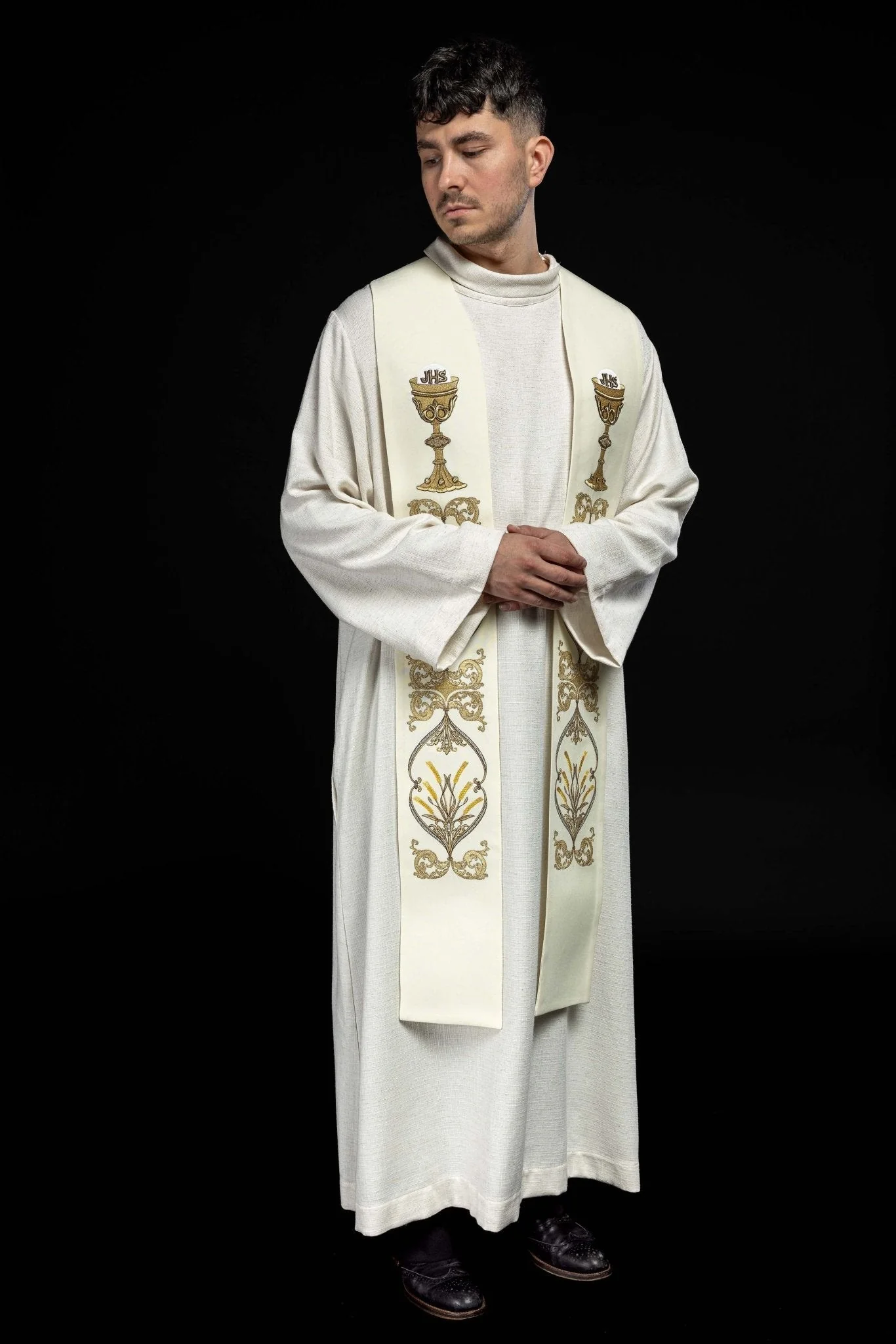 Ecru priestly stole with chalice IHS - Image 6