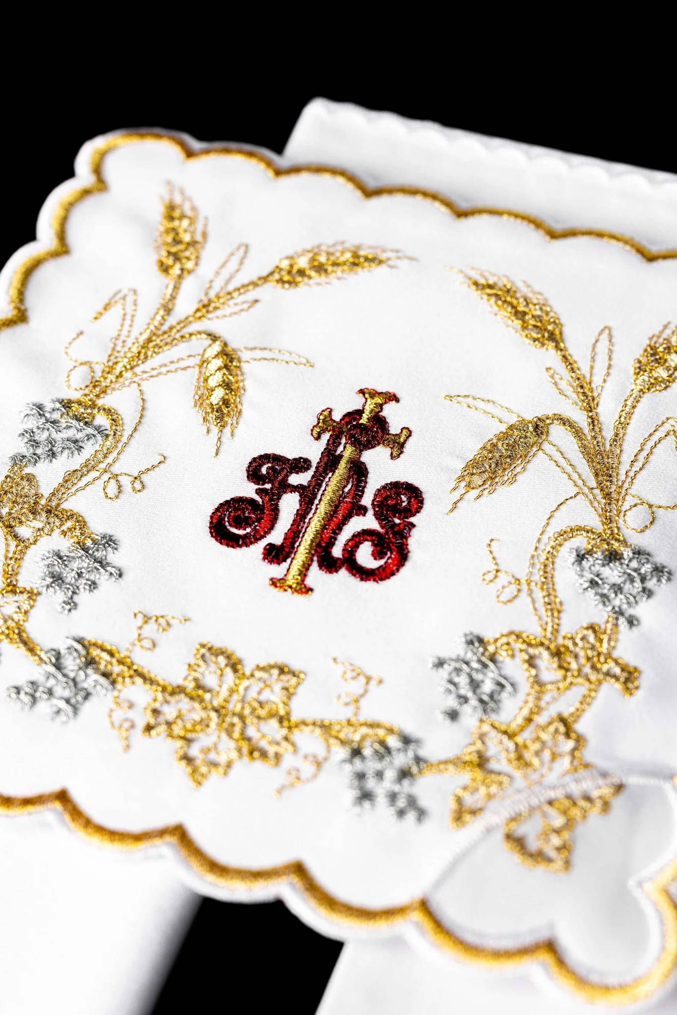 Elaborately Decorated Chalice Linens with IHS and Wheat Embroidery - Image 2