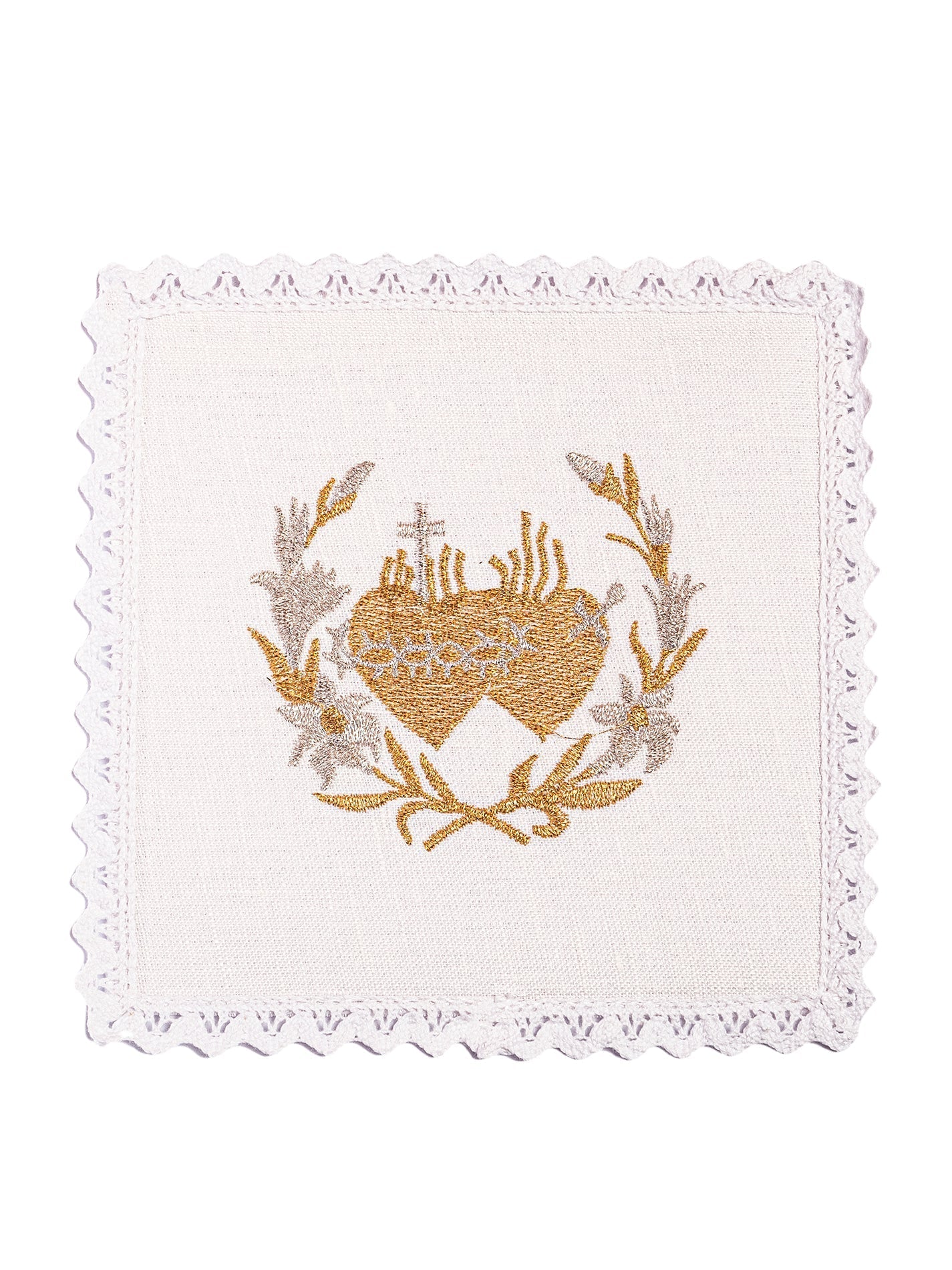 Embroidered altar linen set with the sacred hearts embroidery - Image 3