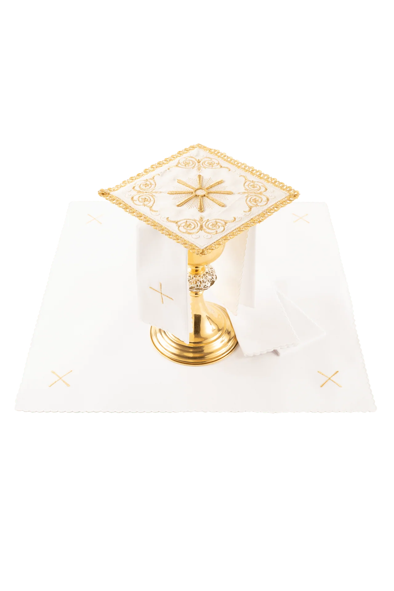 Embroidered chalice linens set ecru velvet