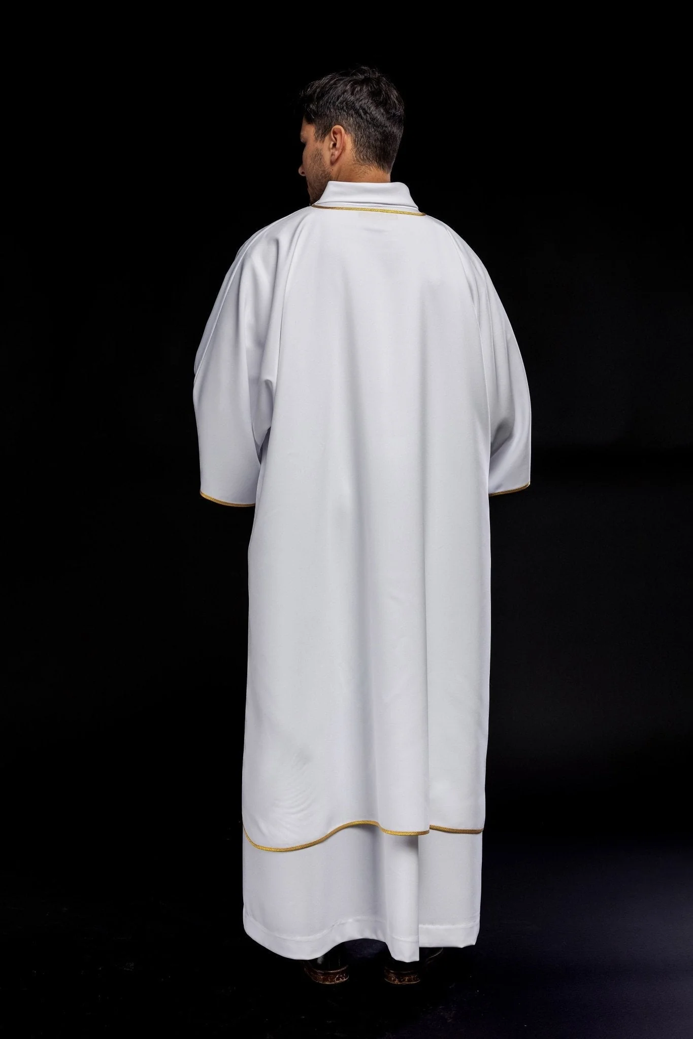Embroidered plain dalmatics with gold trim white - Image 5