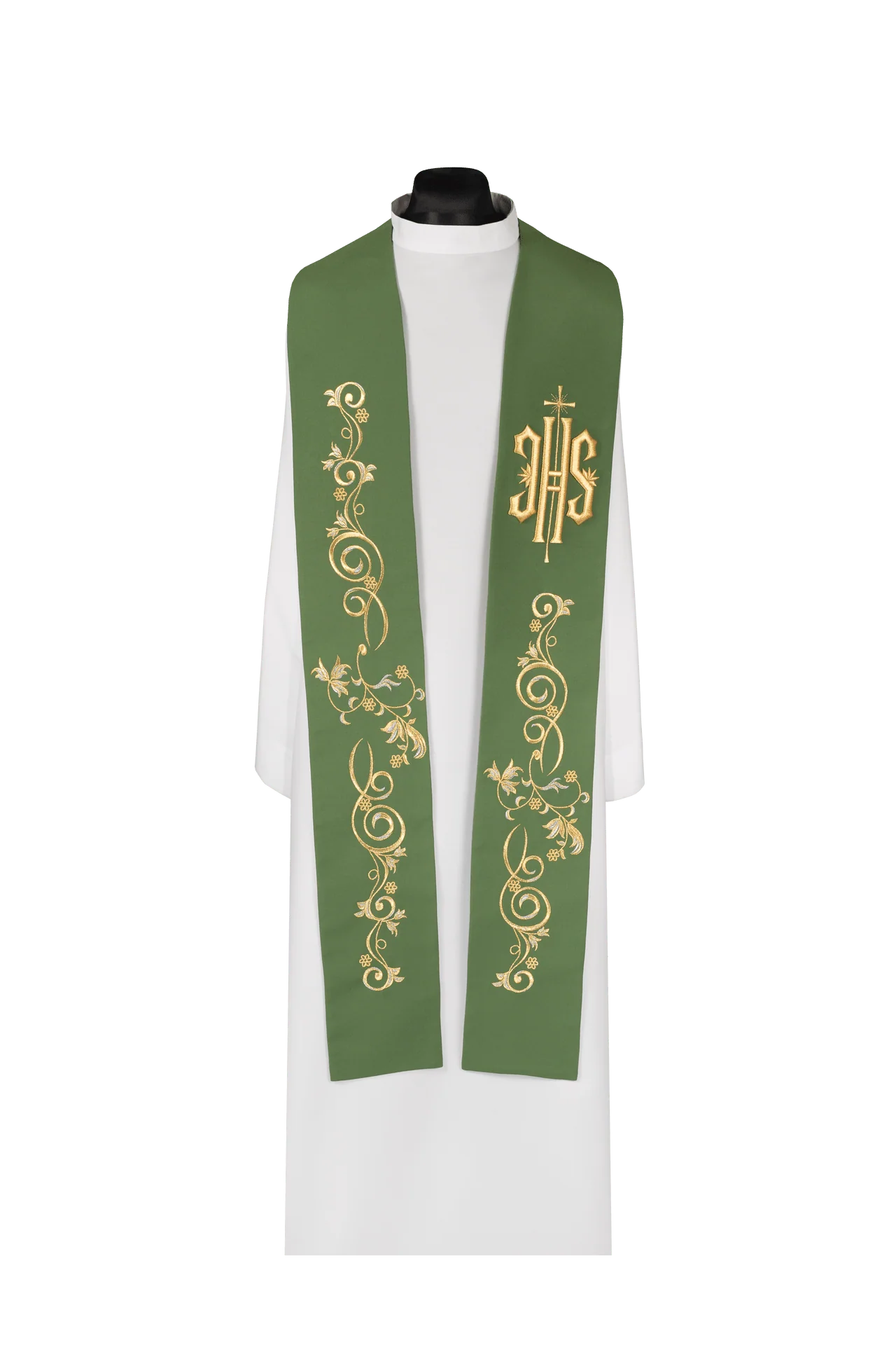 Embroidered Priest Stole with IHS Green