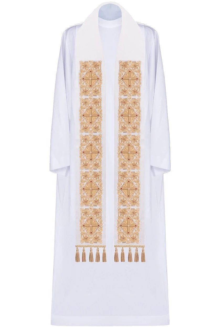 Embroidered priestly stole adorned with golden stones