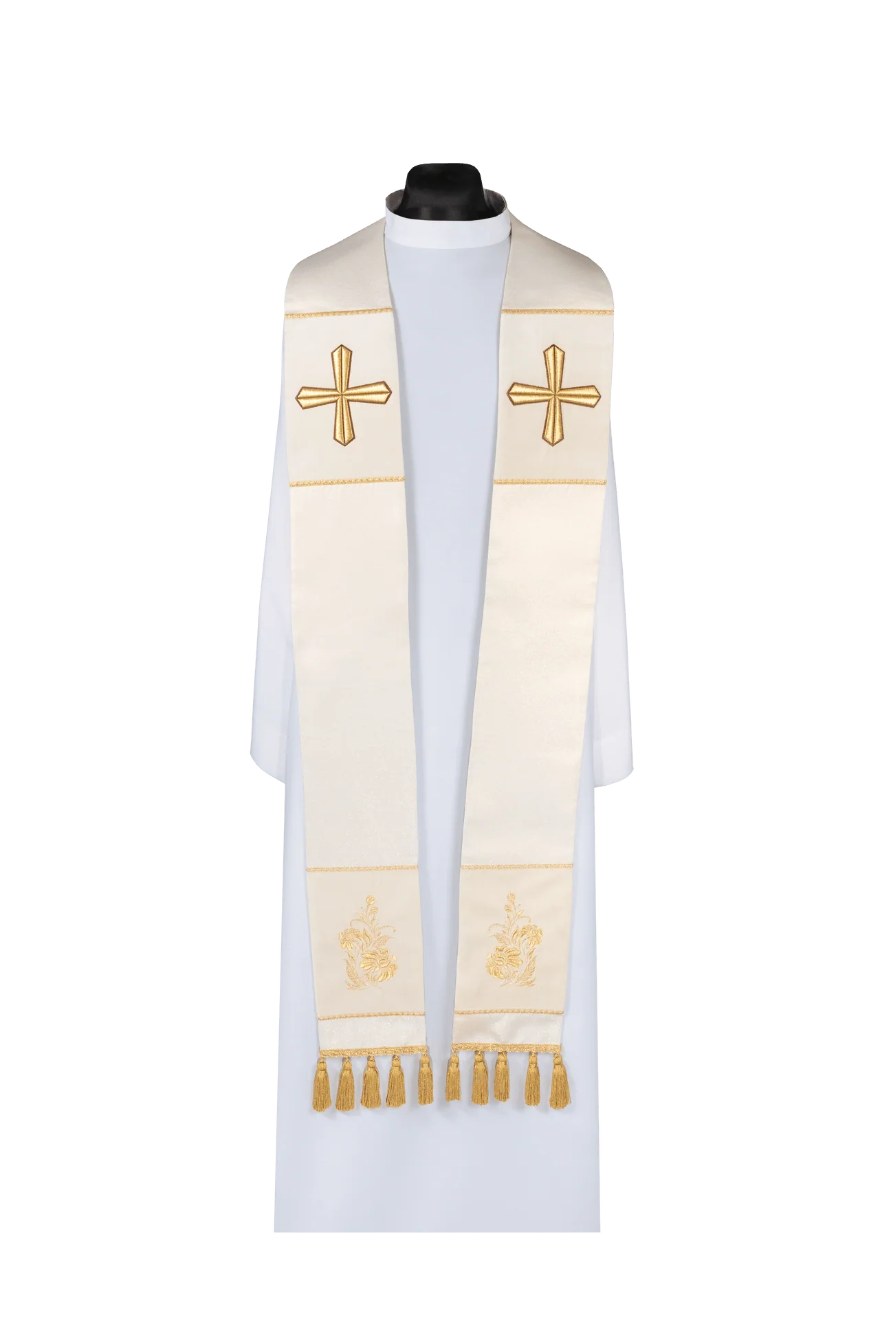 Embroidered Priestly Stole with Cross Ecru
