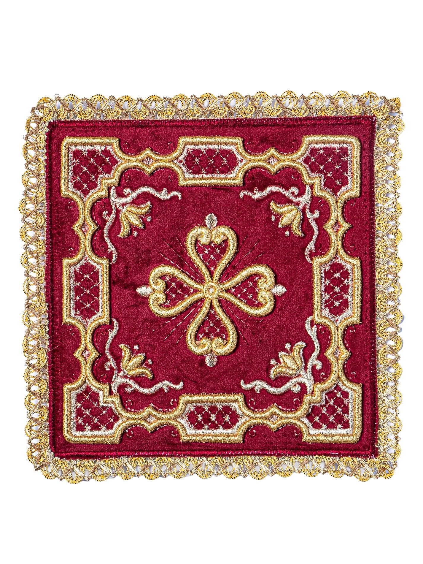 Embroidered red velvet chalice linens set - Image 3