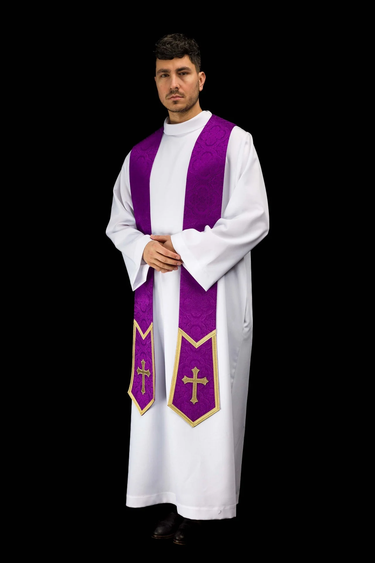 Embroidered stole with a Cross motif purple jacquard fabric - Image 7