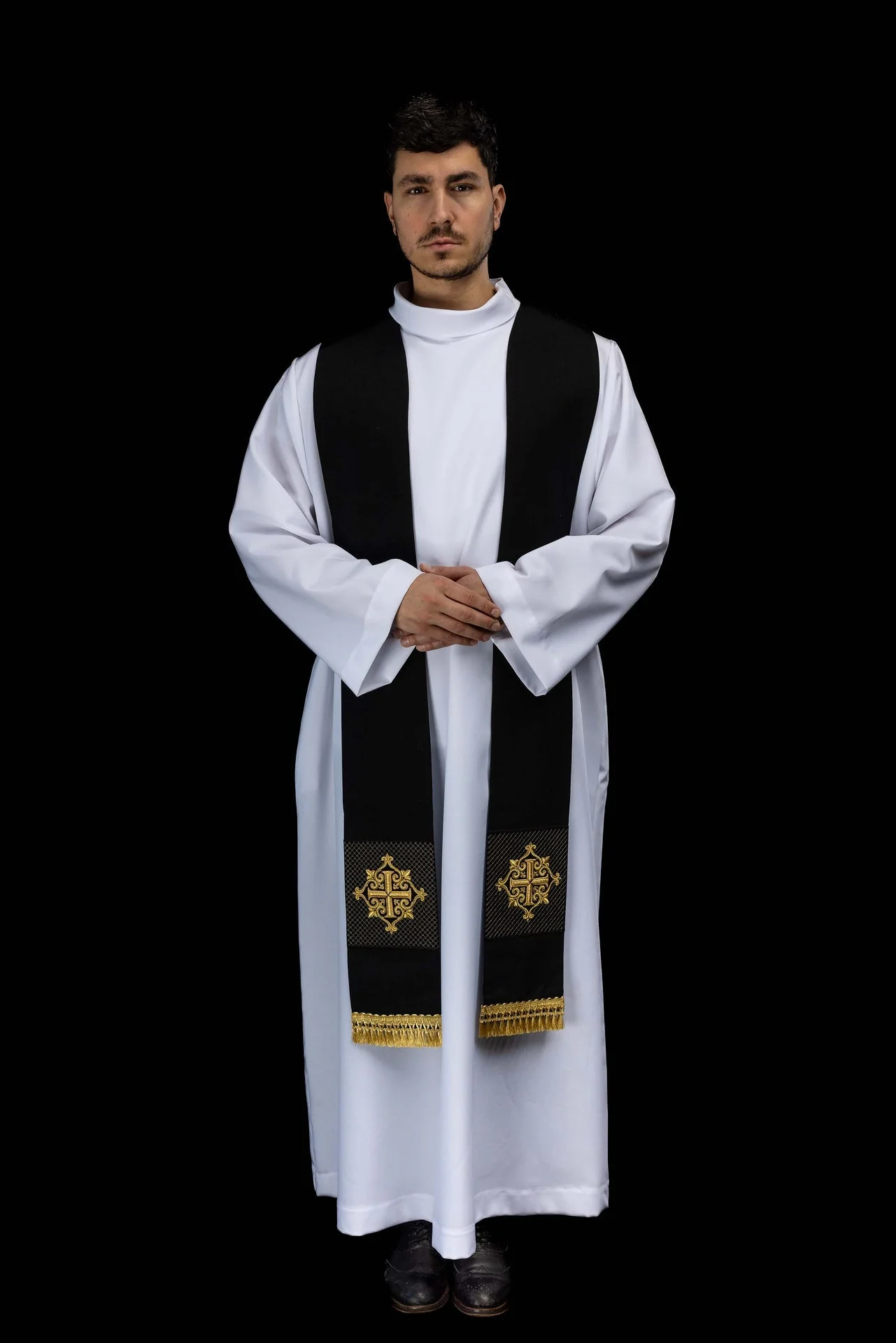 Embroidered stole with a cross symbol black velvet