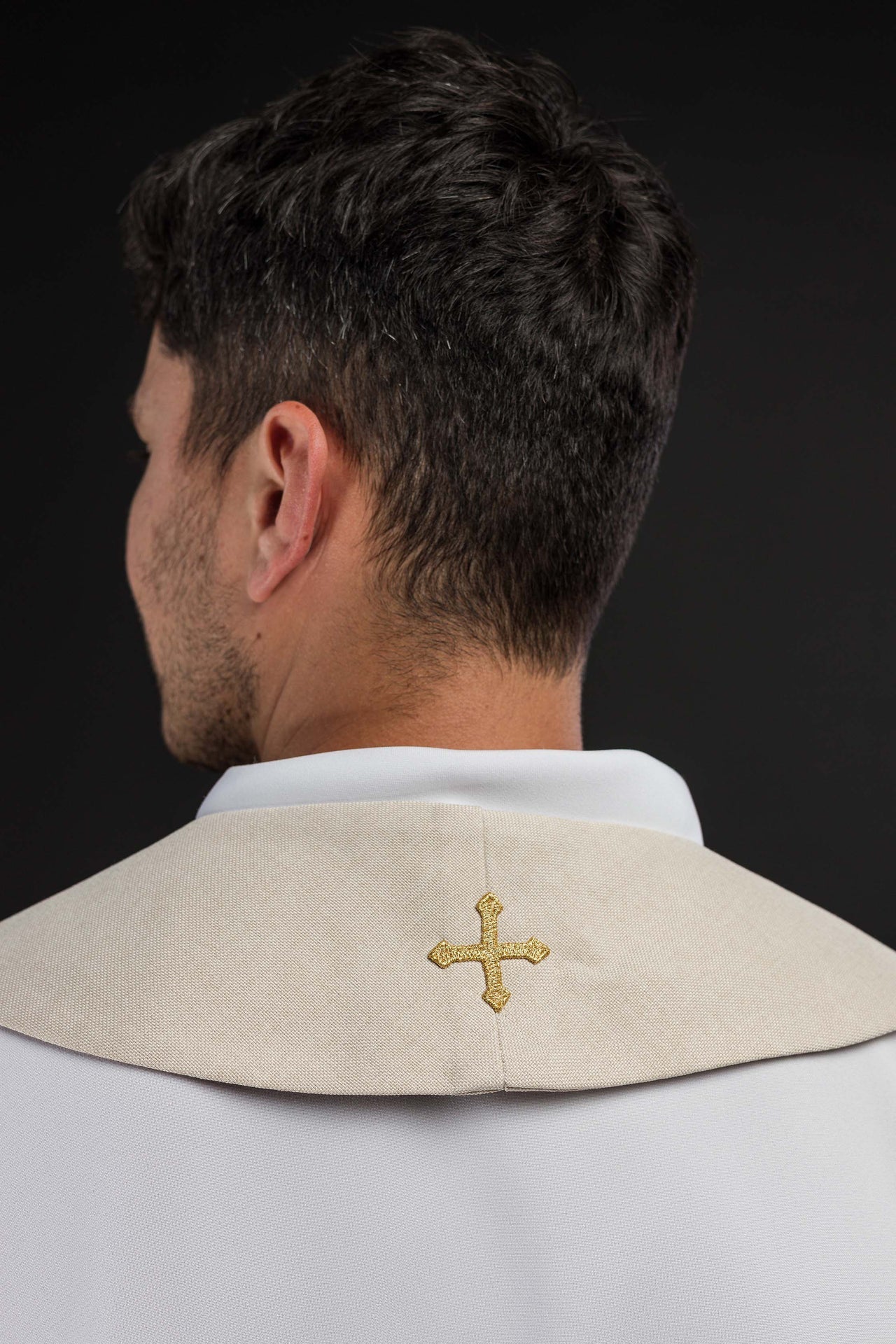 Embroidered Stole with IHS Motif in Ecru - Image 5