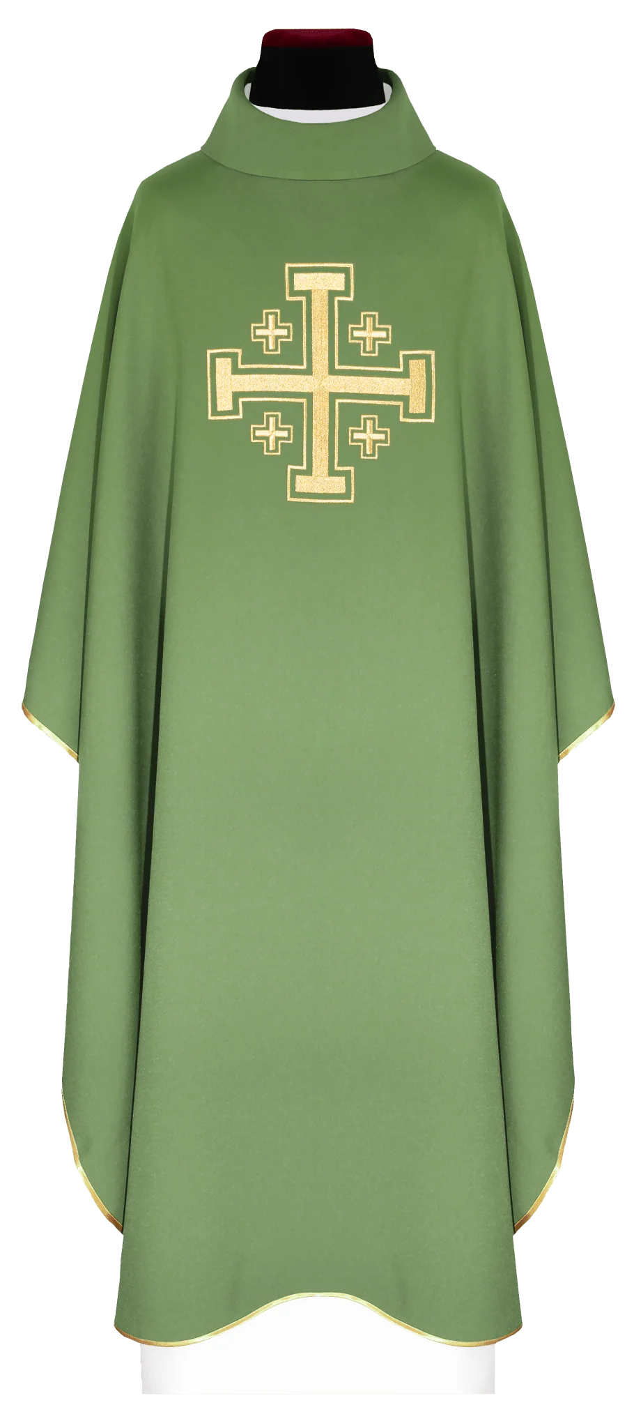 Green chasuble embroidered with a cross motif