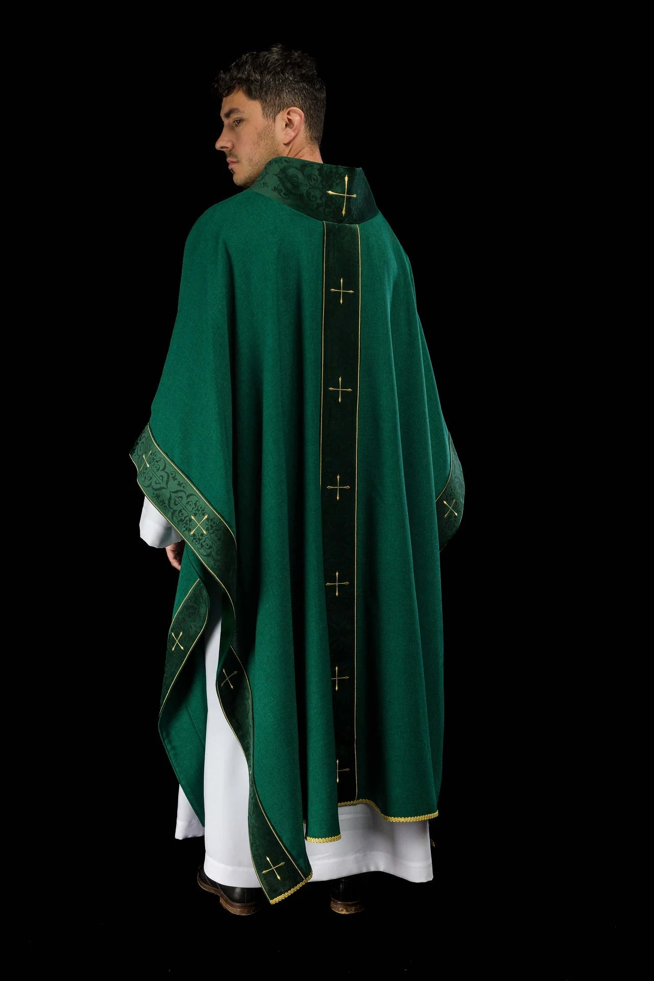 Green Chasuble with Embroidered Cross Band and Collar - Image 7