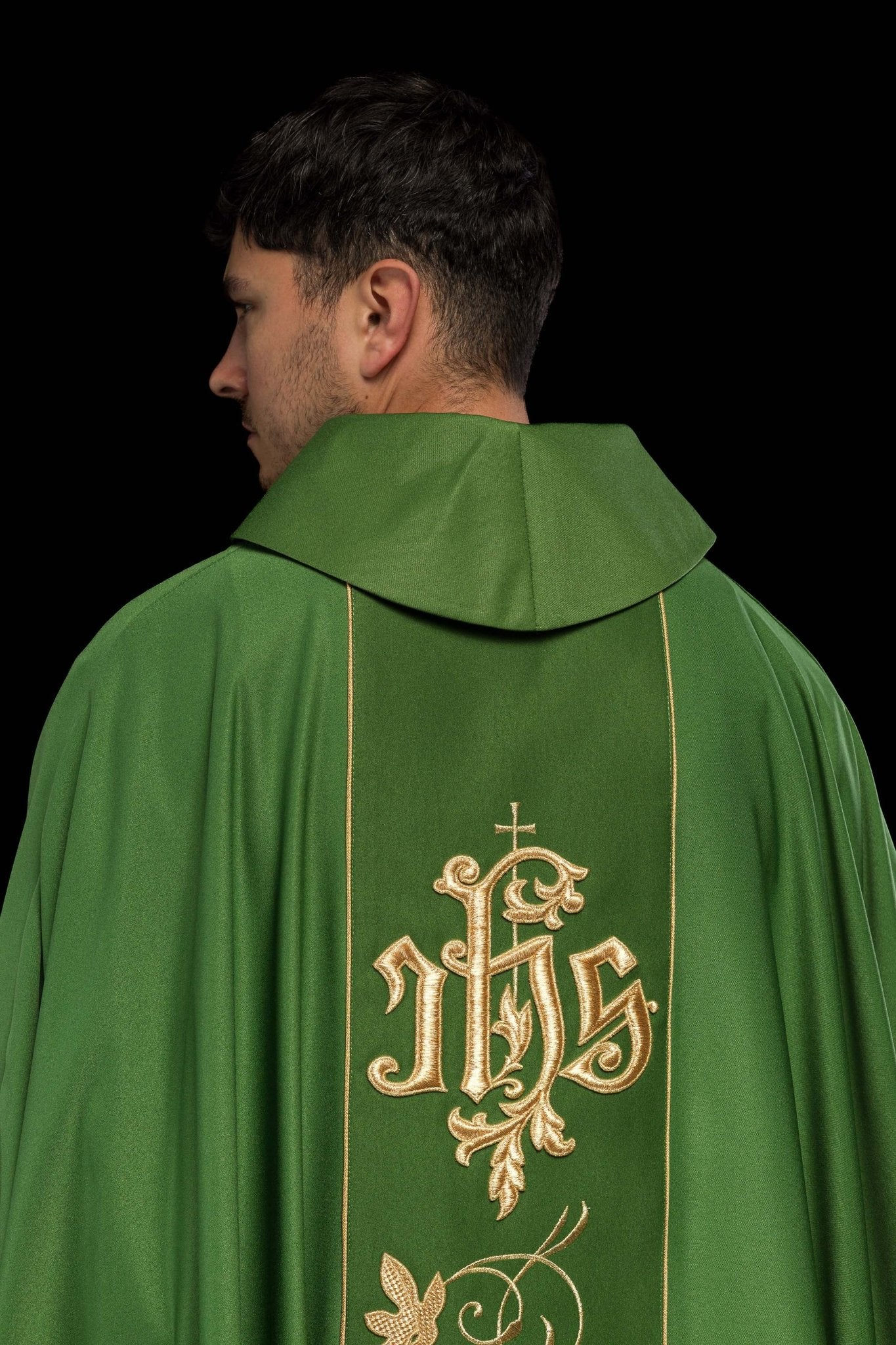 Green classic JHS embroidered chasuble - Image 7