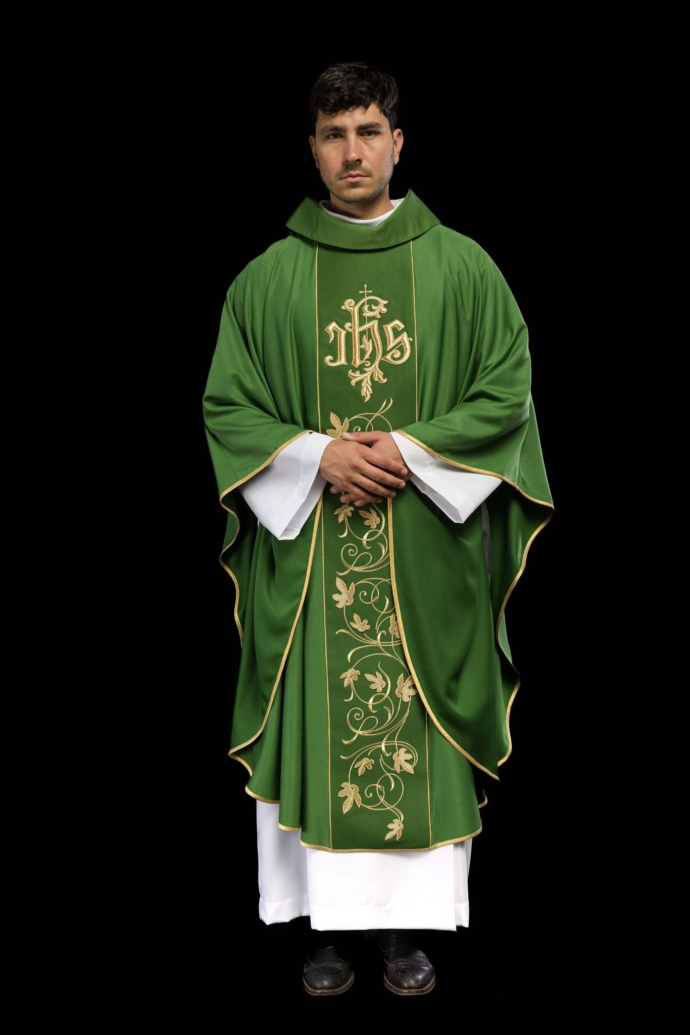 Green classic JHS embroidered chasuble - Image 9