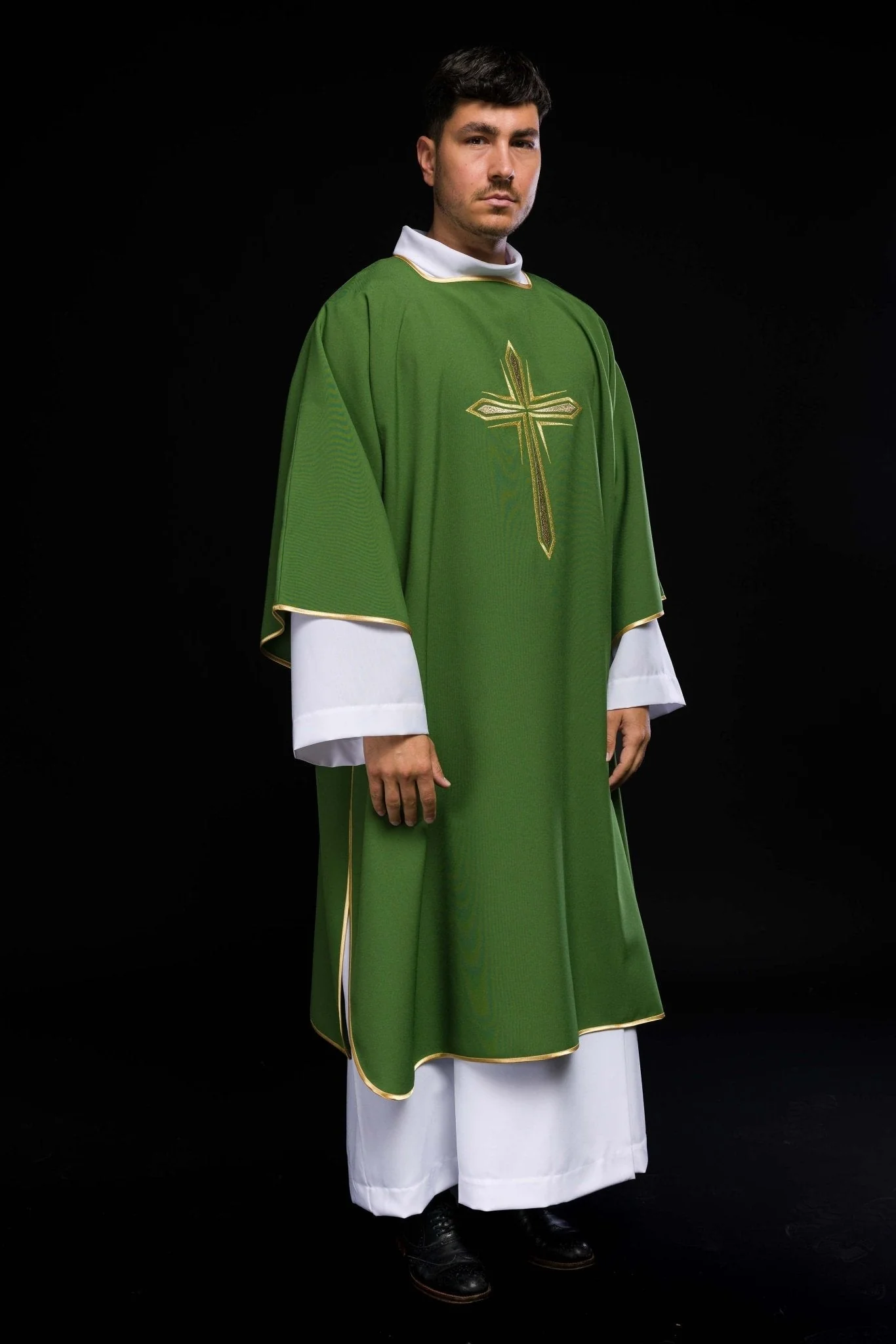 Green dalmatic with an embroidered golden cross - Image 9