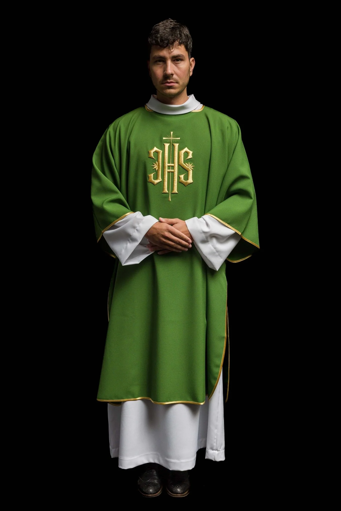 Green Dalmatic with Embroidered Gold IHS - Image 2