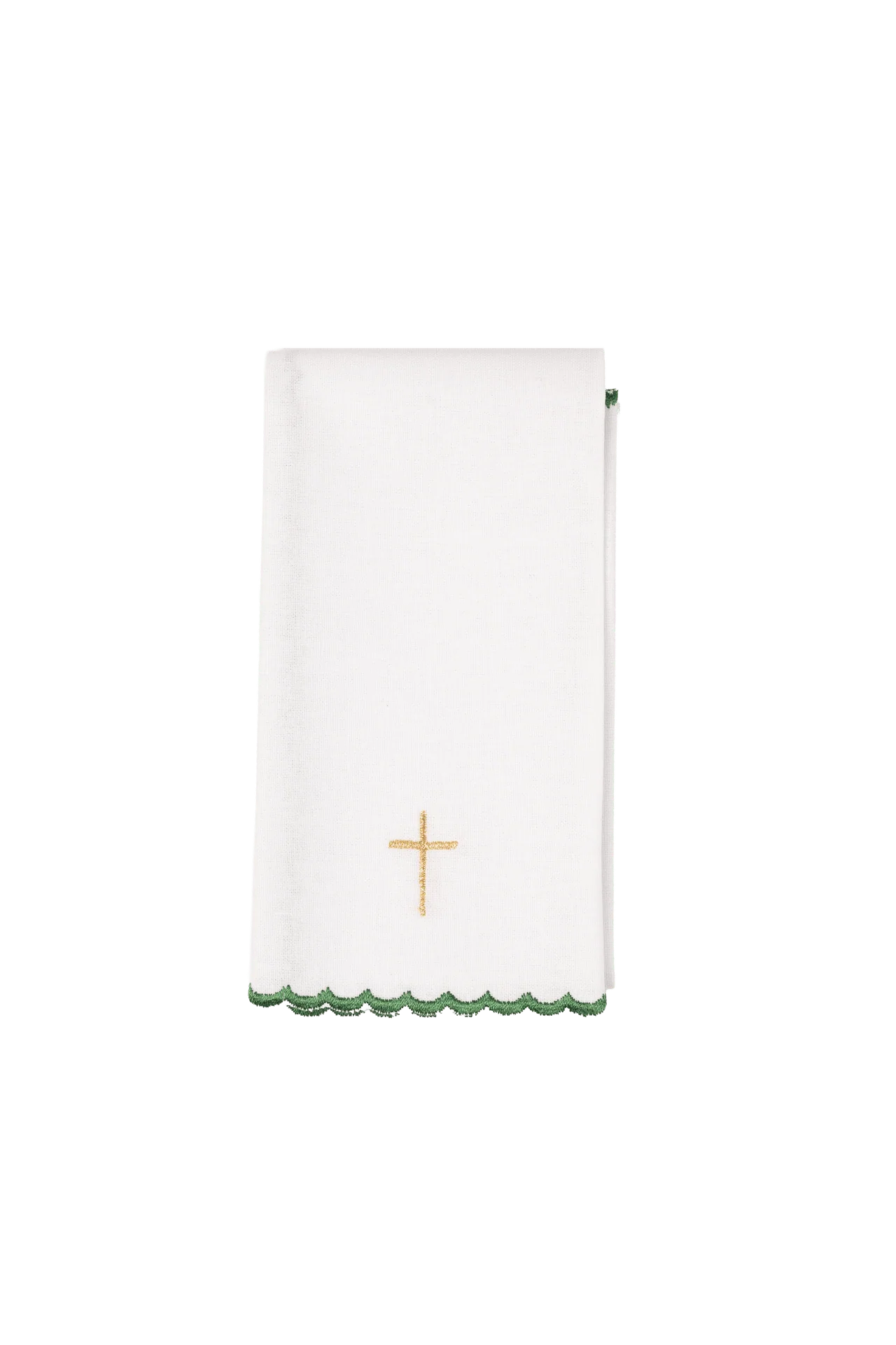Green embroidered chalice linens set with cross motif - Image 3