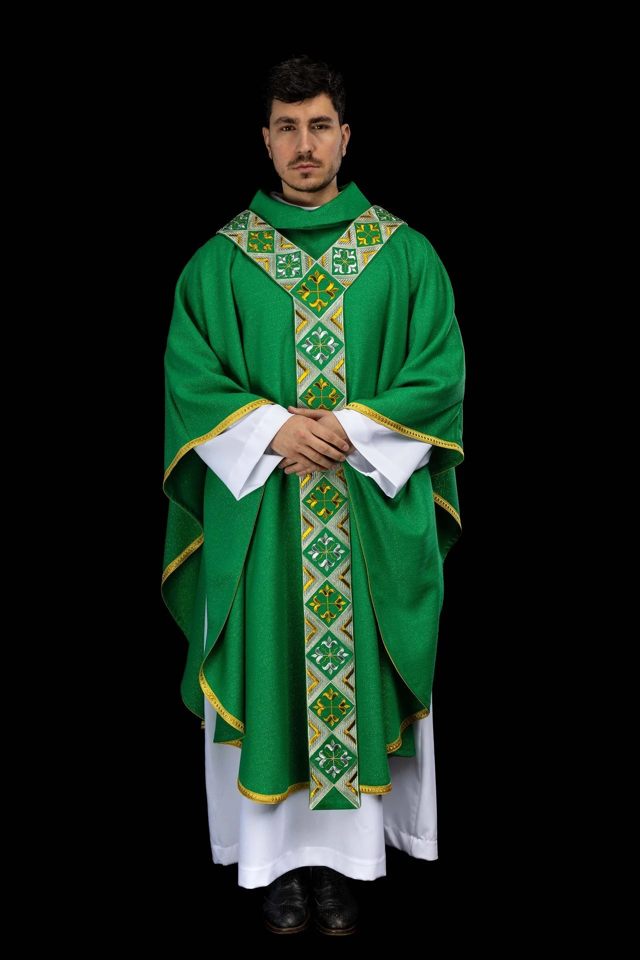 Green Embroidered Scapular Overlay for Chasuble – Green Chasuble Included - Image 3