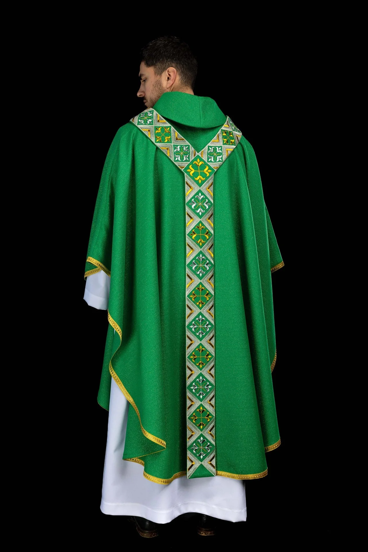 Green Embroidered Scapular Overlay for Chasuble – Green Chasuble Included - Image 9