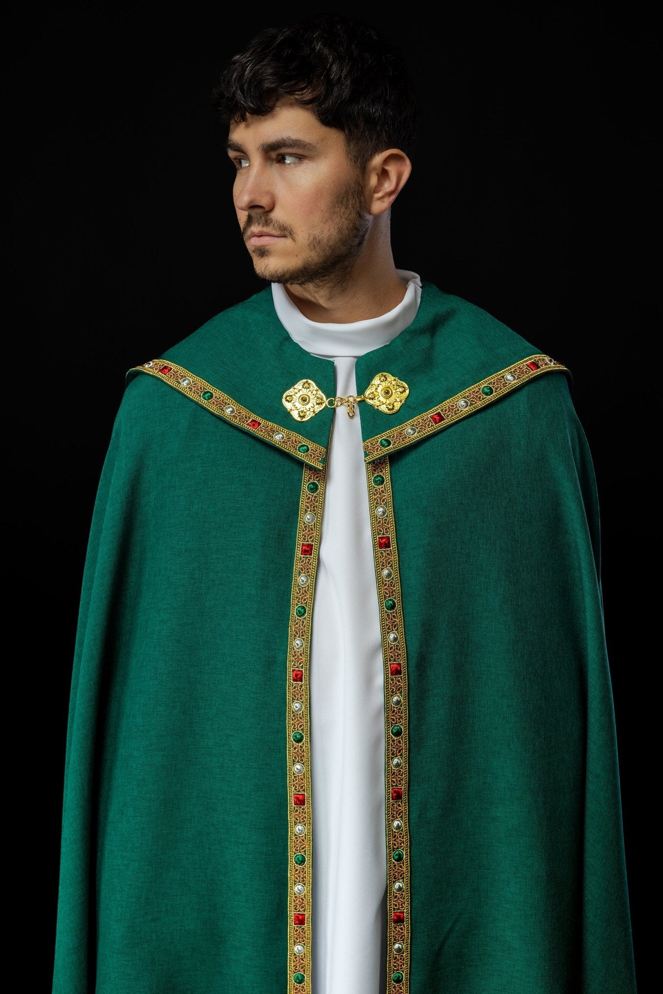 Green liturgical cope with classic JHS embroidery - Image 5